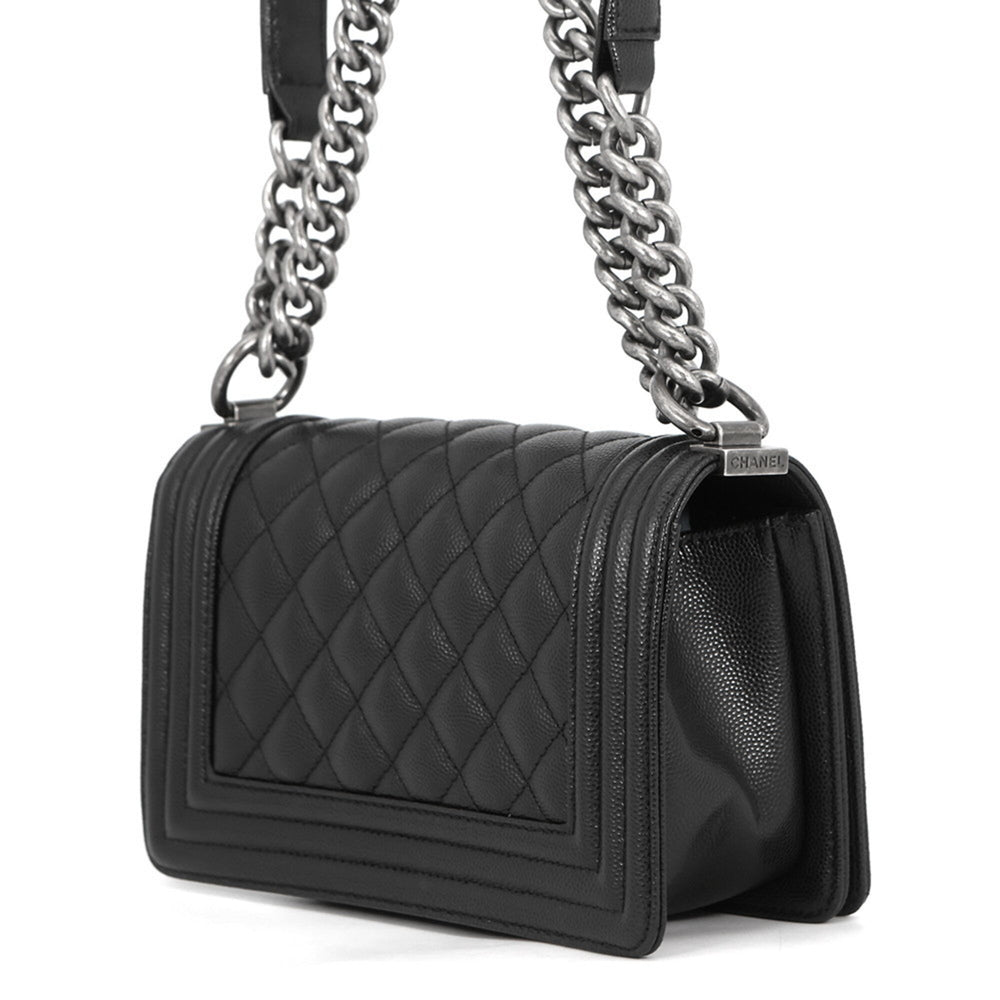 Chanel Chain Shoulder Bag Matelassé Coco Mark Boy Small Caviar Skin A67085 CHANEL Black Handbag Women's — Like New