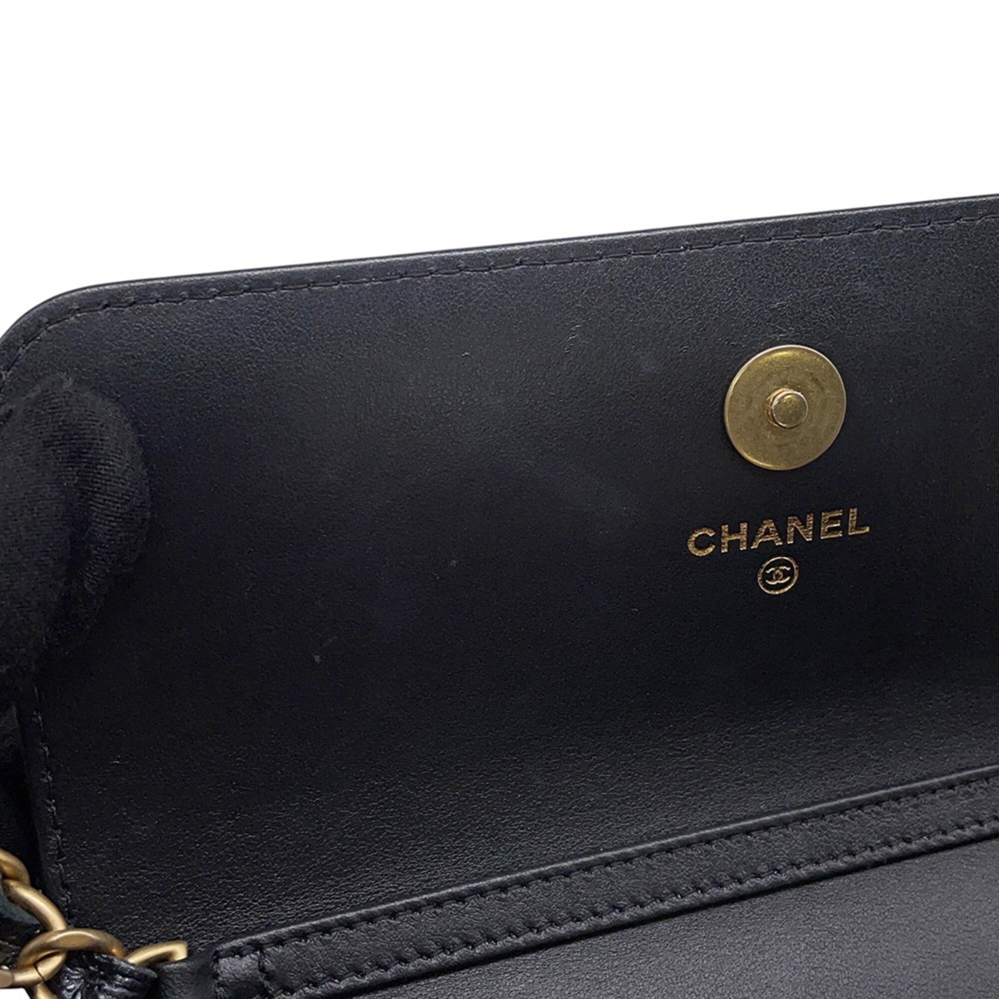 Chanel Chain Shoulder Bag Matelassé Coco Mark Phone Holder Caviar Skin AP3482 CHANEL Smartphone Case Handbag — Like New