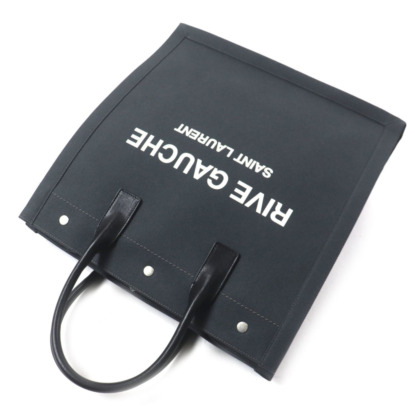 SAINT LAURENT 632539 Rive Gauche N S Canvas and Leather Tote Bag, Dark Gray Black, Made in Italy, Men's