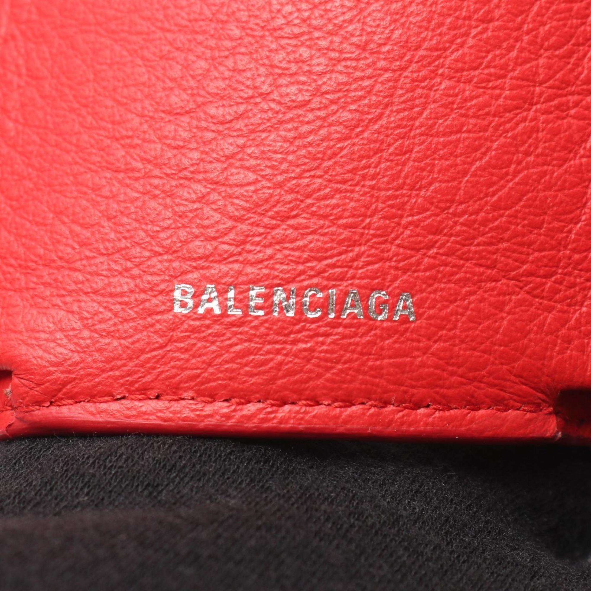 Balenciaga Paper Mini Wallet, Tri-fold Leather Women's, Red, 391446