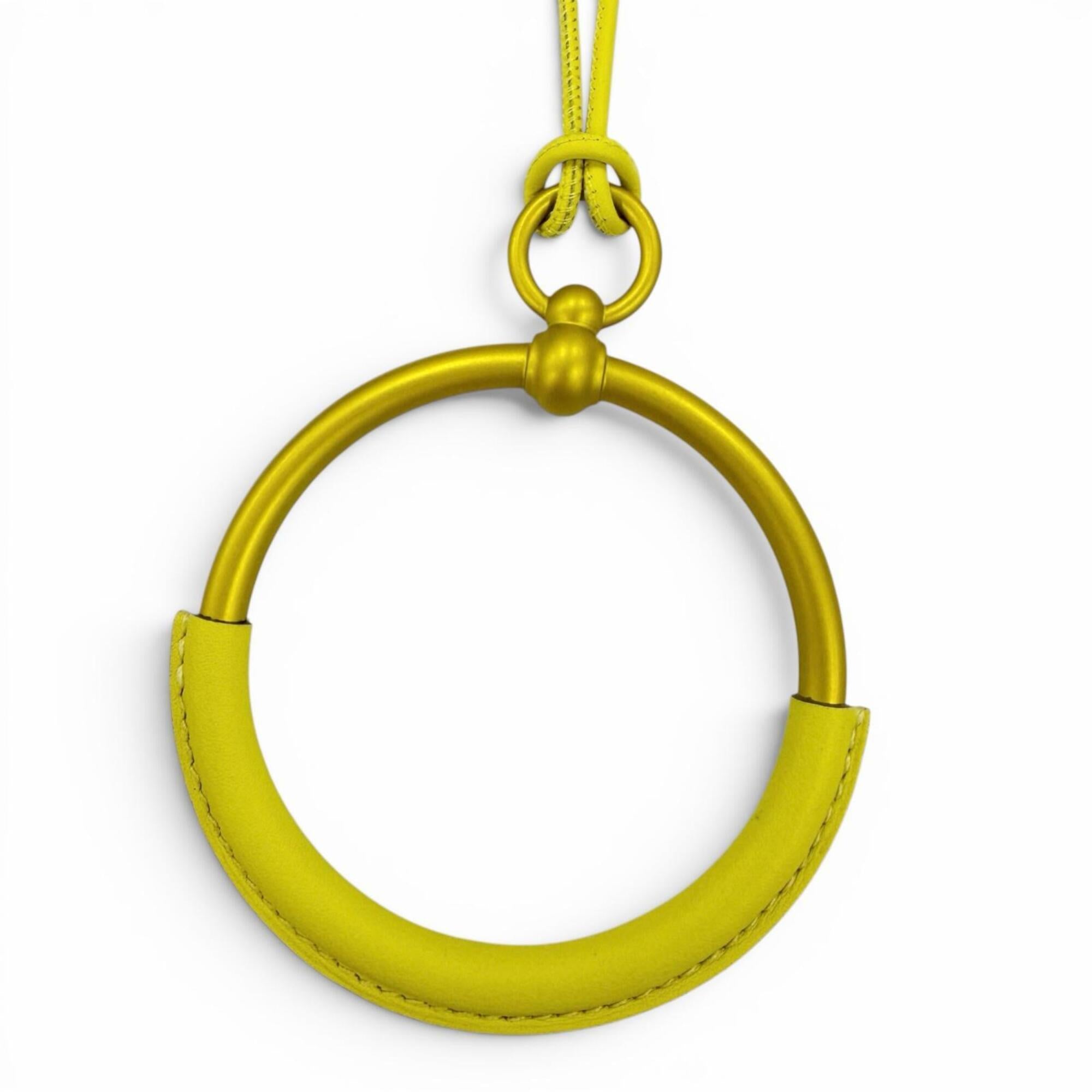 HERMES Loop Grand Necklace, Leather Trim Pendant, Yellow (Jaune), Women's, with Box and Dust Bag — Like New