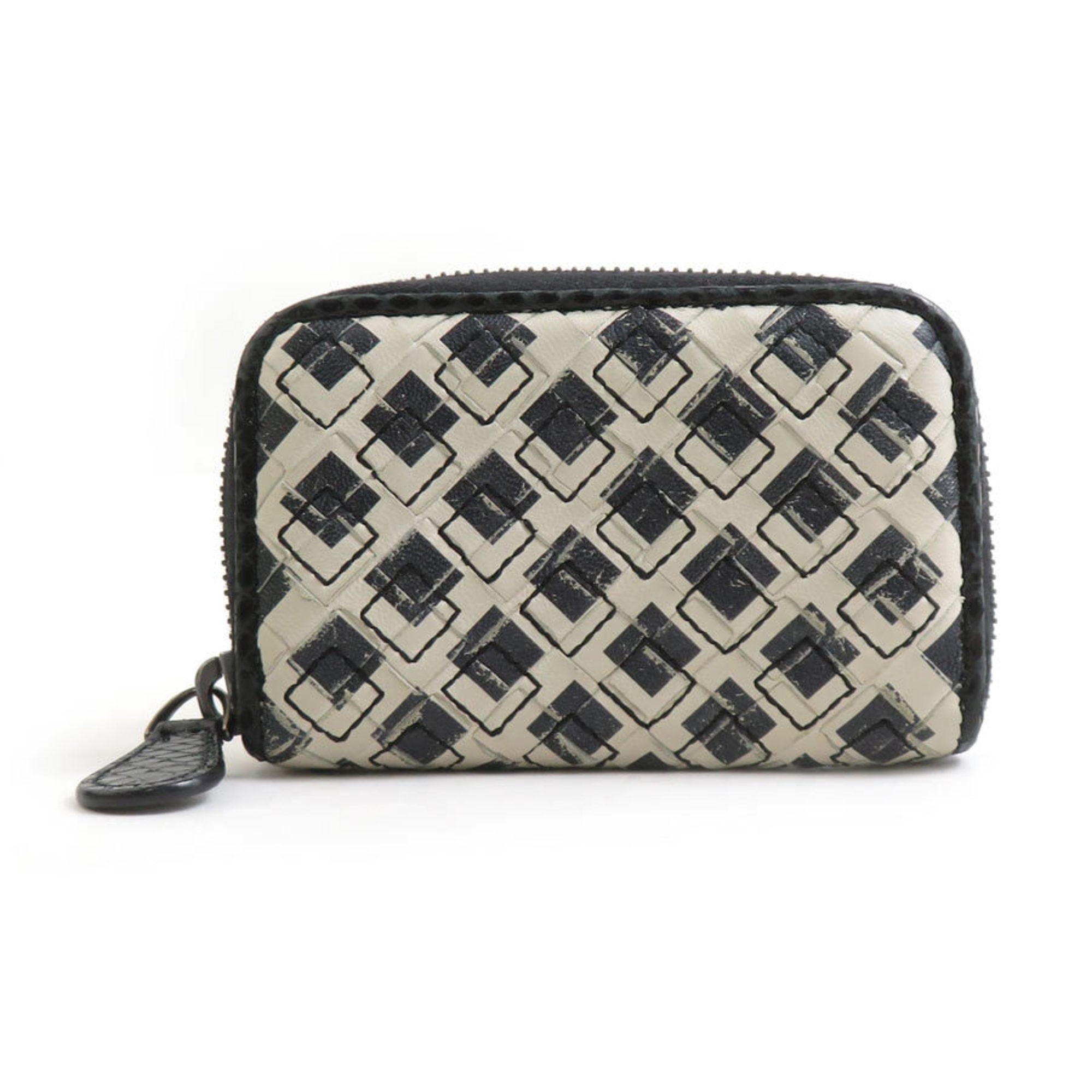 Bottega Veneta wallet with coin purse in intrecciato leather, black and white, unisex, h31866k