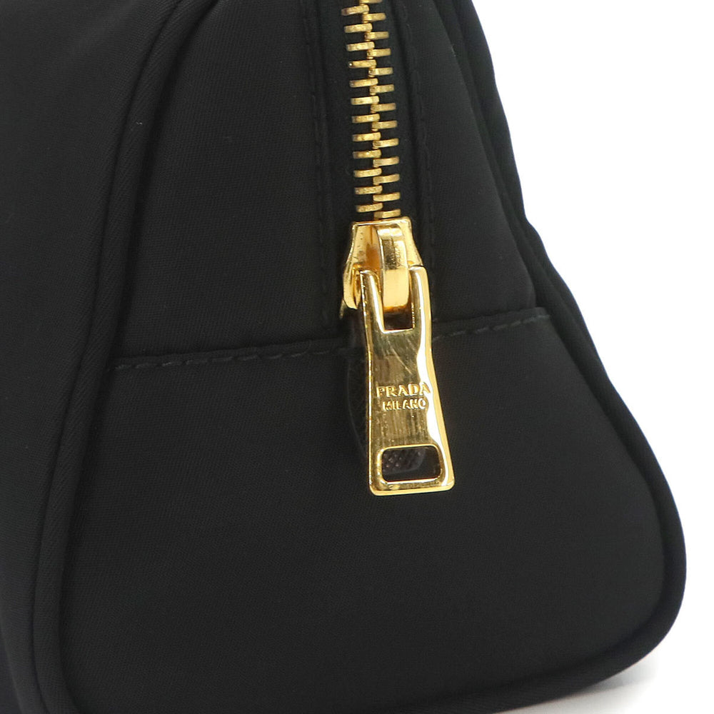 Prada handbag/pouch, nylon, Saffiano leather, black, gold hardware — Like New