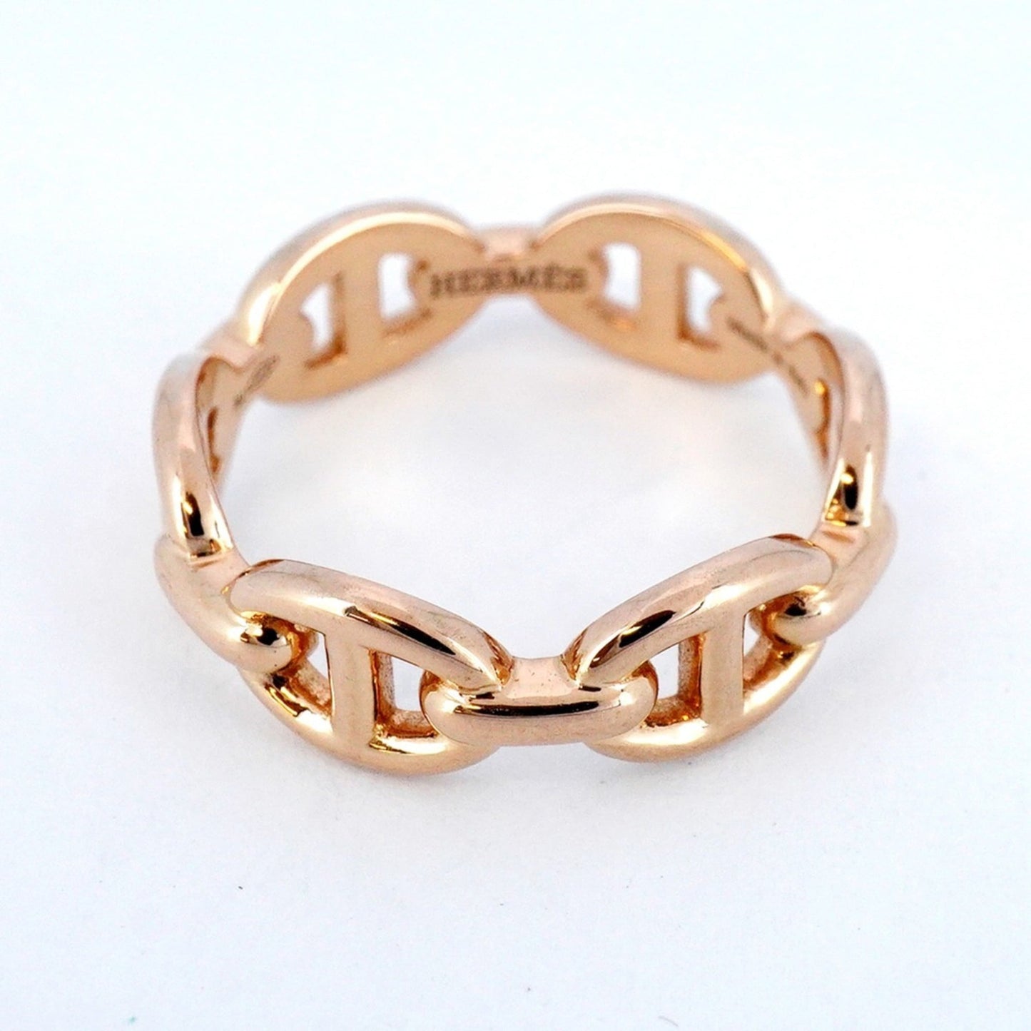 Hermes Hermès Enchaine Chaine d'Ancre Ring, 18KPG Pink Gold, #50, Women's