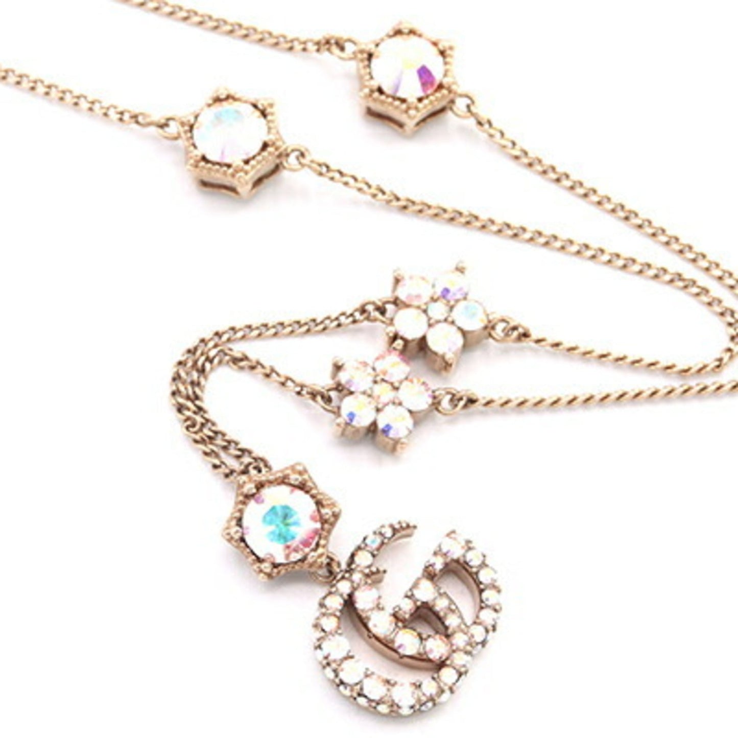 Gucci Double G Necklace 753868 Gold Metal Crystal Pendant Choker for Women GUCCI