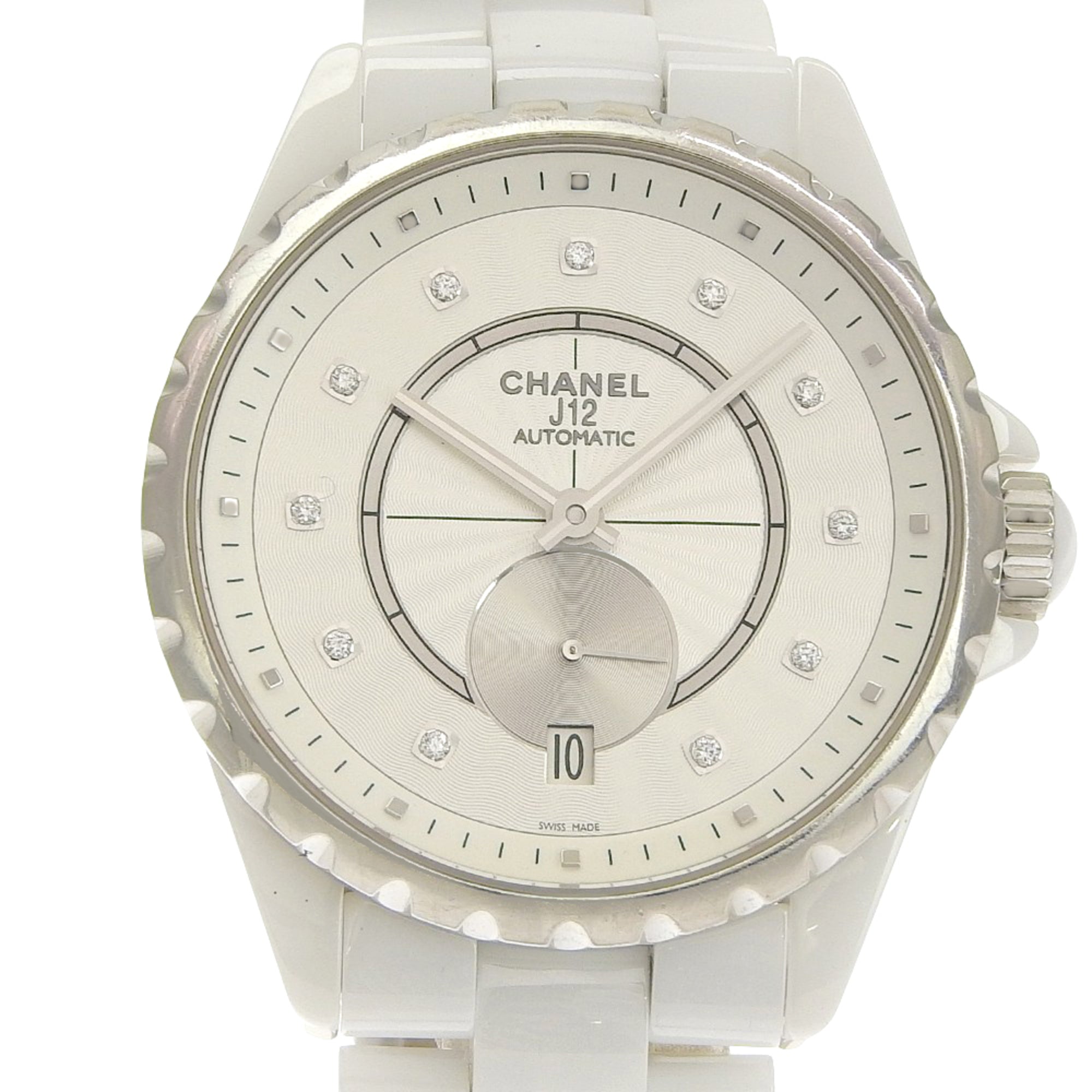 CHANEL J12 Watch, 11 Diamonds, Cal. 2895-2, H4345, White Ceramic with Automatic, Small Seconds, Dial, J12, Boys — Very Good