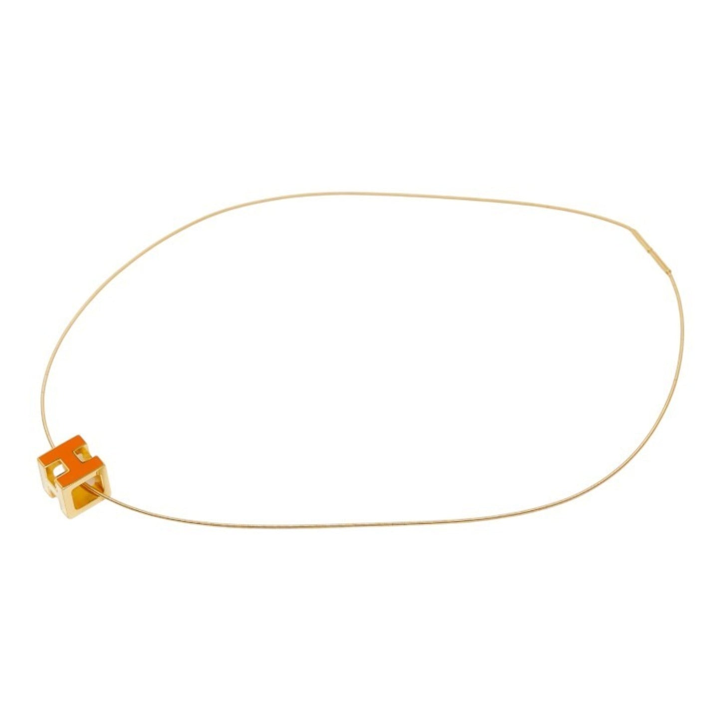 Hermes Hermès Cage de H Cube Necklace in Gold with Orange Plated for Women