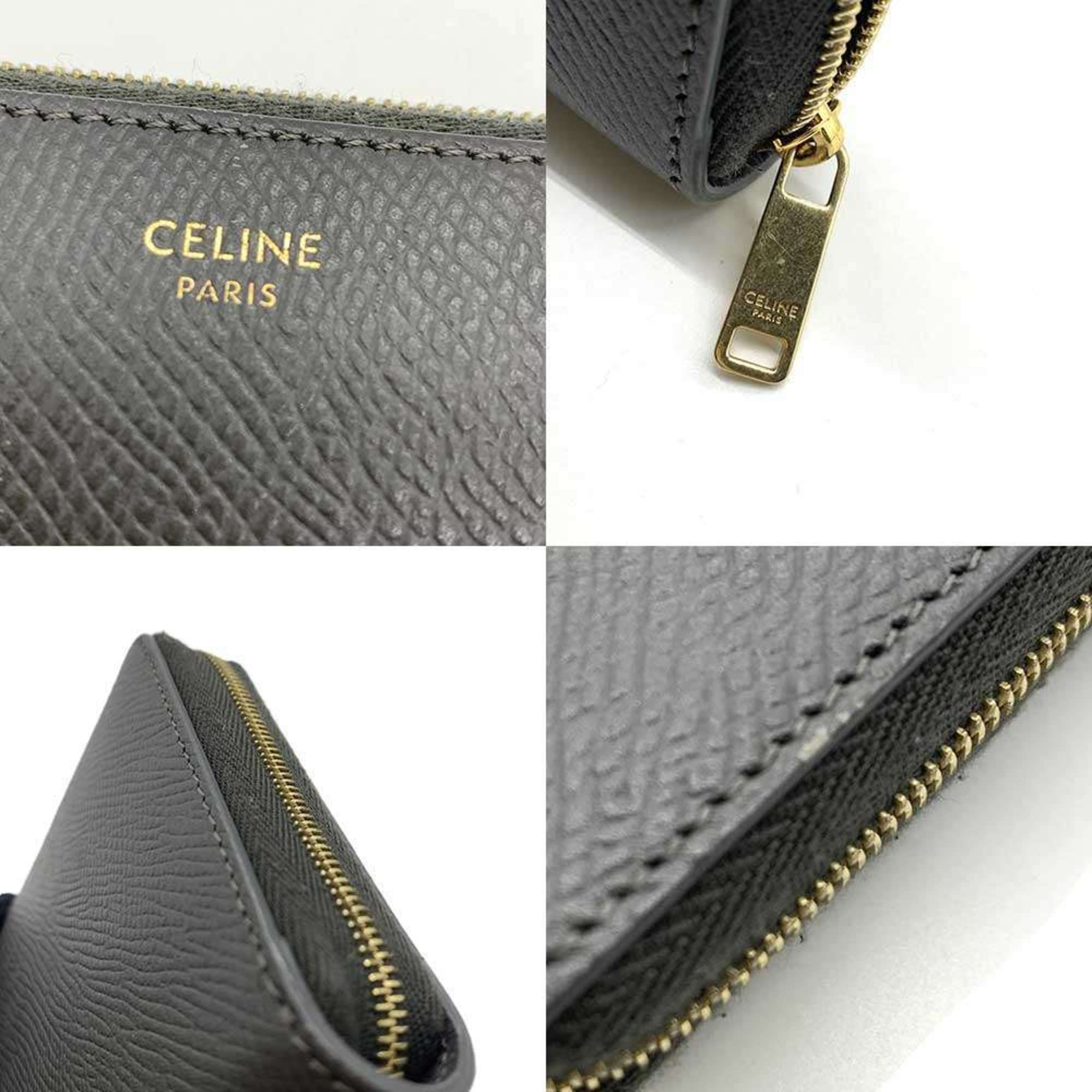 Celine Round Long Wallet in Grey Leather, Women's, 10B553BEL