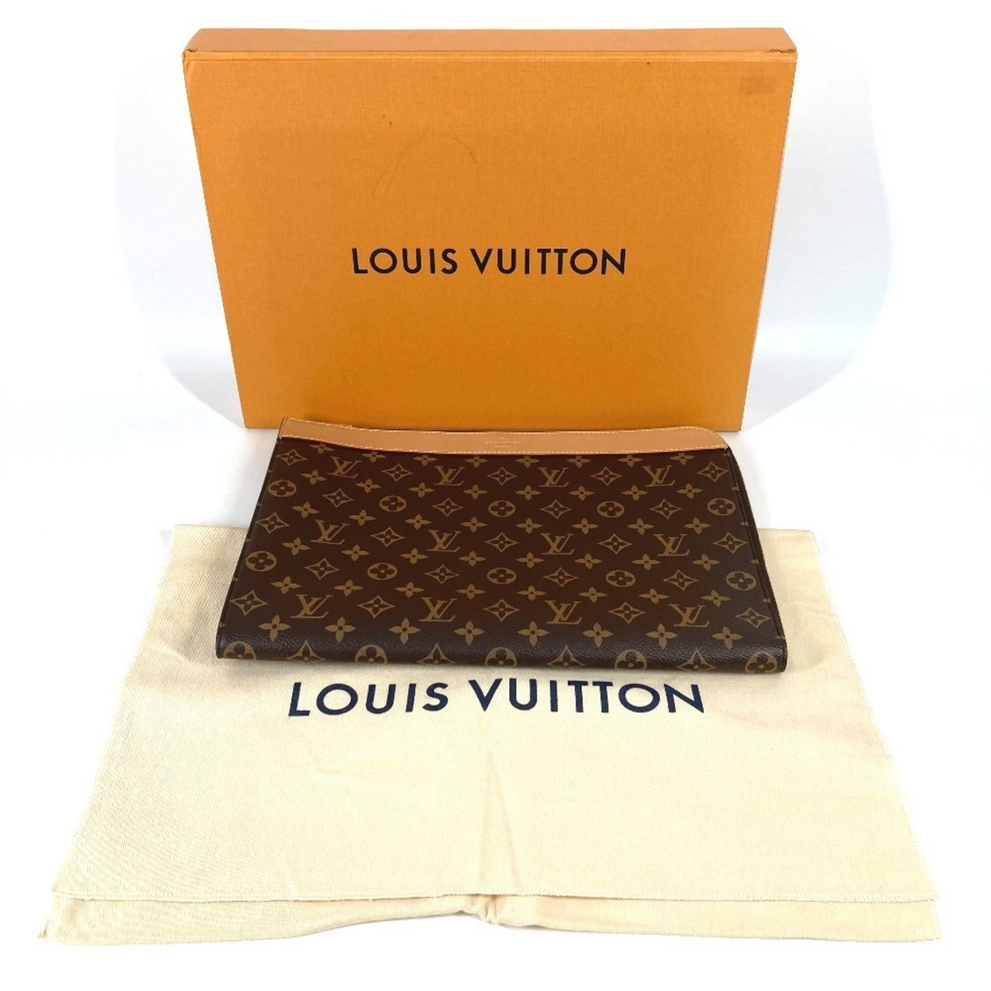 LOUIS VUITTON M82540 Monogram Pochette Jour, a clutch bag with an L-shaped zipper and canvas, suitable for men women, in brown, like new — Like New