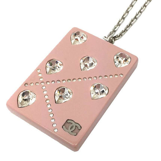 CHANEL Chanel Plate Necklace Heart Pink Pla