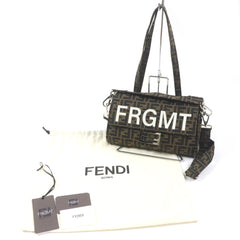 FENDI x FRAGMENT 8BH418 Zucca Baguette Foldable 3-Way Tote Canvas Shoulder Bag, Brown, with Dust Made in France, Men's — Like New