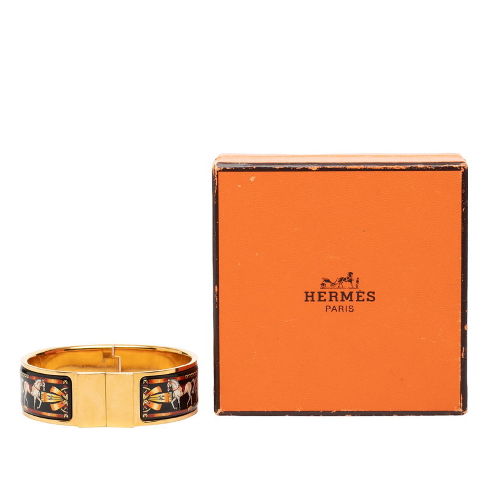 Hermes Hermès GM Emaille Rocé Horse Bangle in Gold and Multicolor Plated for Women