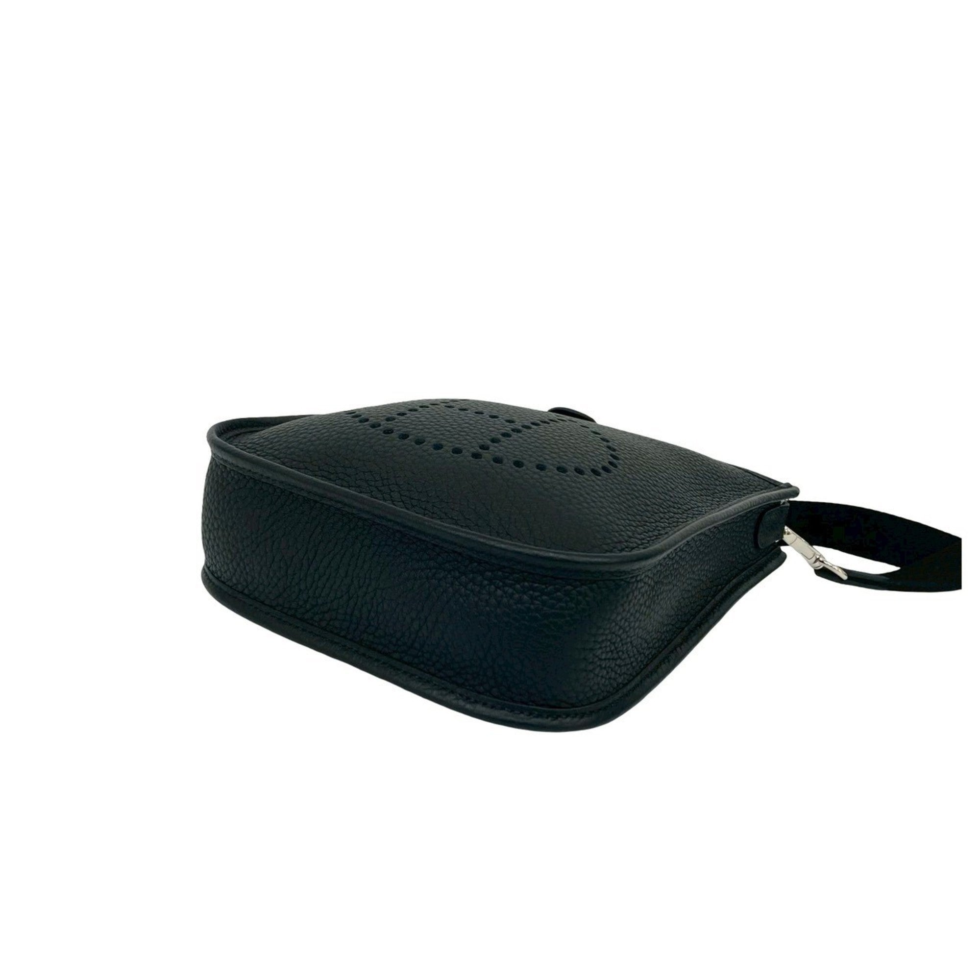 Unused U-stamped HERMES Evelyn TPM Taurillon Clemence Leather Mini Shoulder Bag in Black 64620 — Like New