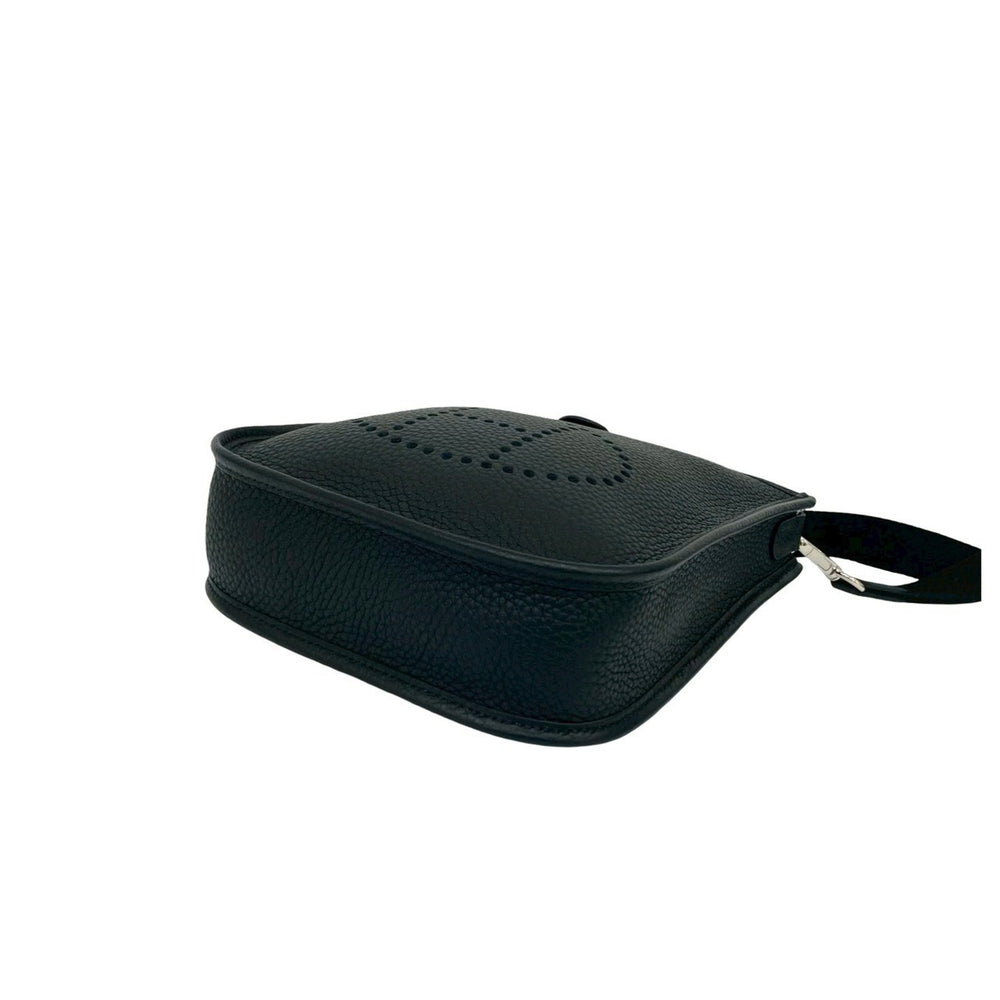 Unused U-stamped HERMES Evelyn TPM Taurillon Clemence Leather Mini Shoulder Bag in Black 64620 — Like New
