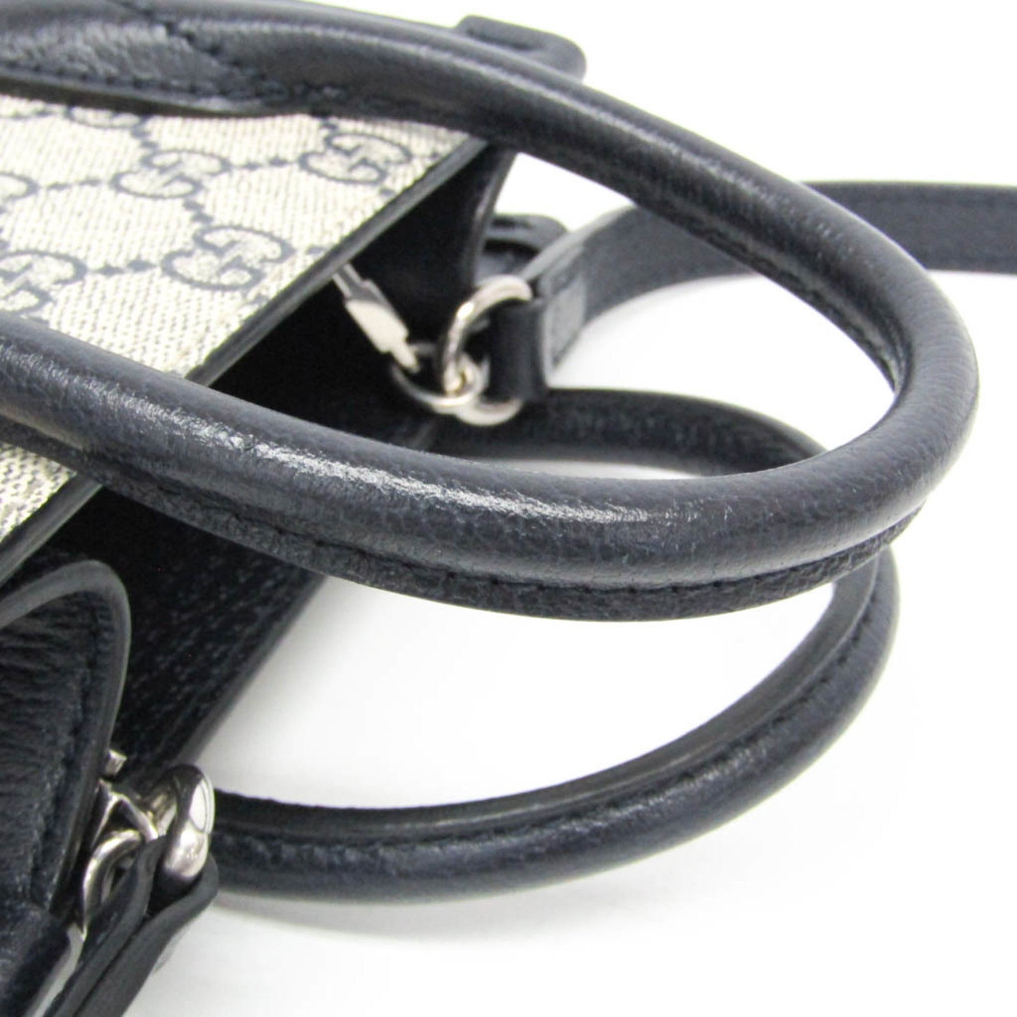 Gucci Interlocking G 671623 Women's Leather,GG Supreme Handbag,Shoulder Bag Beige,Navy — Like New