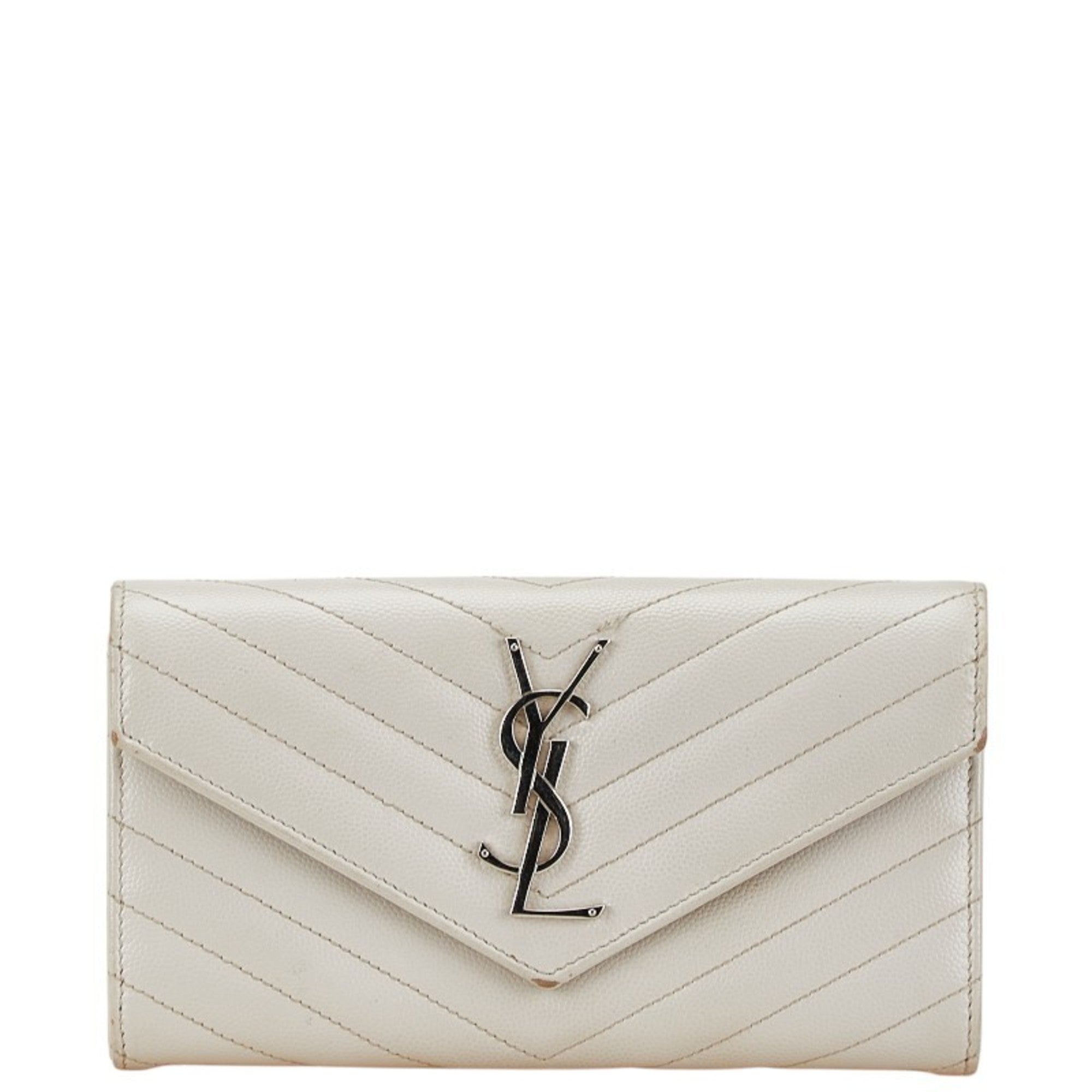Saint Laurent Cassandra V-stitch long wallet 372264 white leather women's SAINT LAURENT