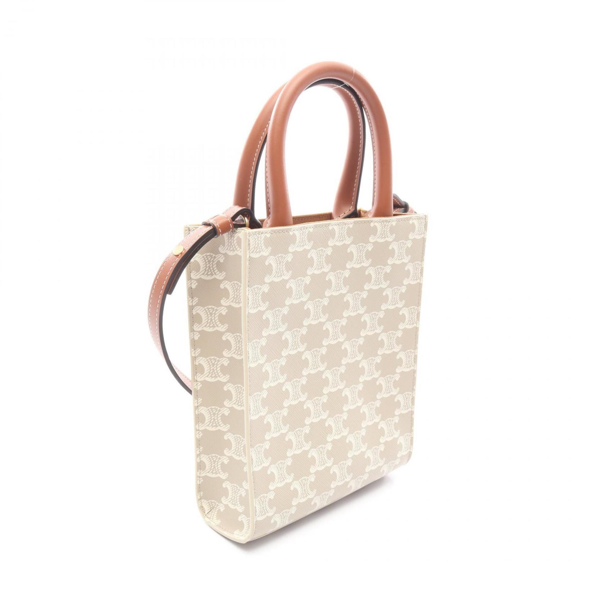 Celine Mini Vertical Cabas Triomphe Handbag, Coated Canvas and Leather, Women's, Beige, White, Brown