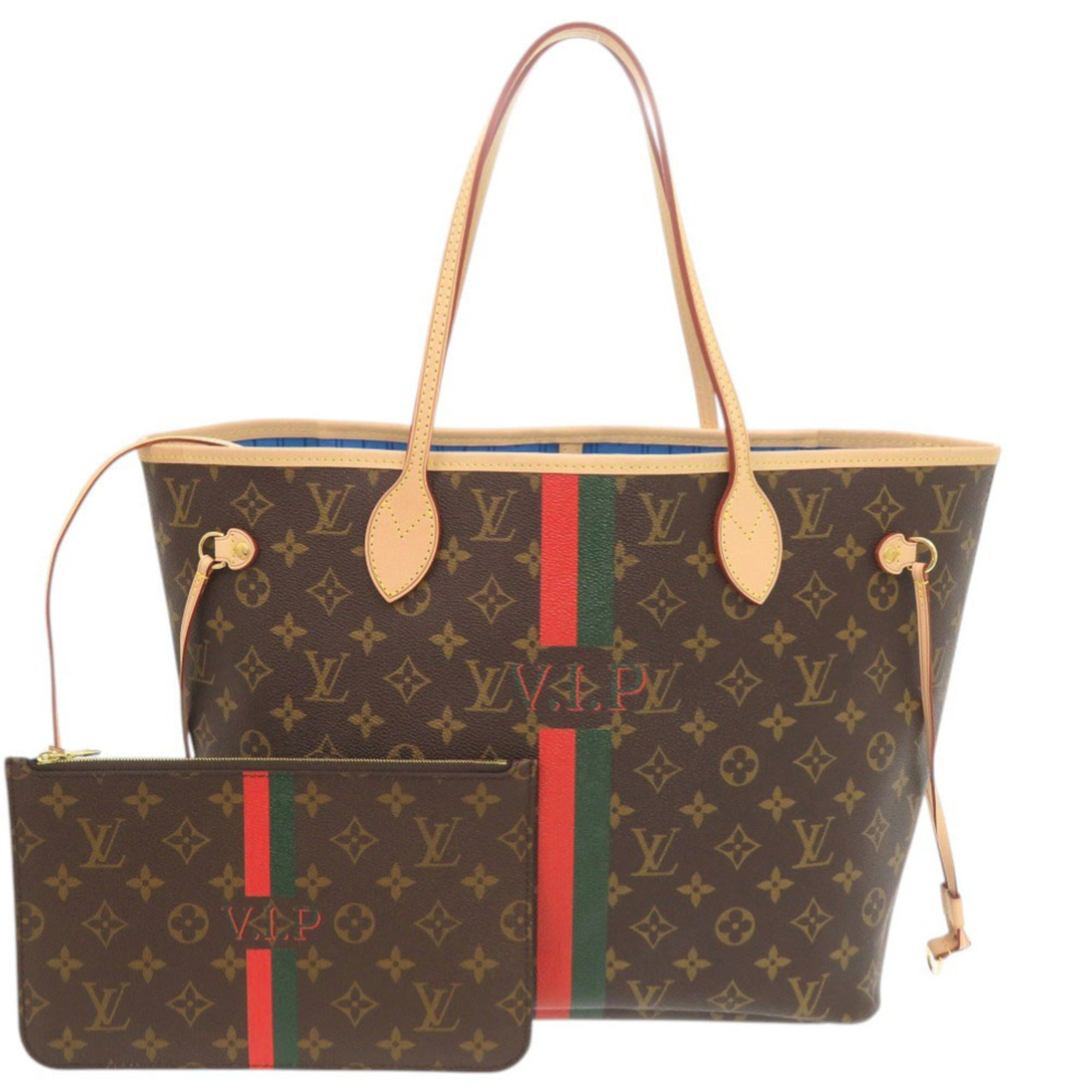 Like New Louis Vuitton Neverfull MM Handbag with Pouch, Monogram Light Blue Tote Bag LV 0819LOUIS VUITTON — Like New
