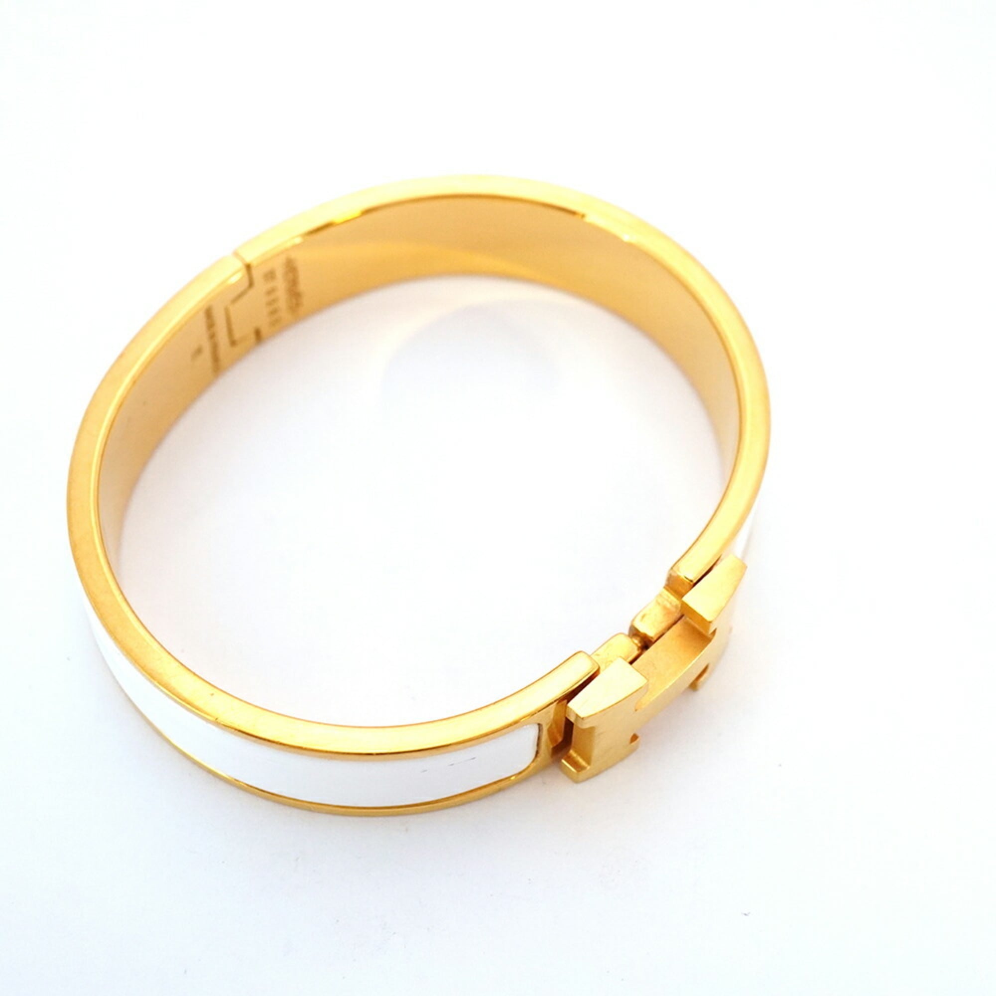 Hermes Click Cluck PM Bangle in GP-plated Gold and White for Women