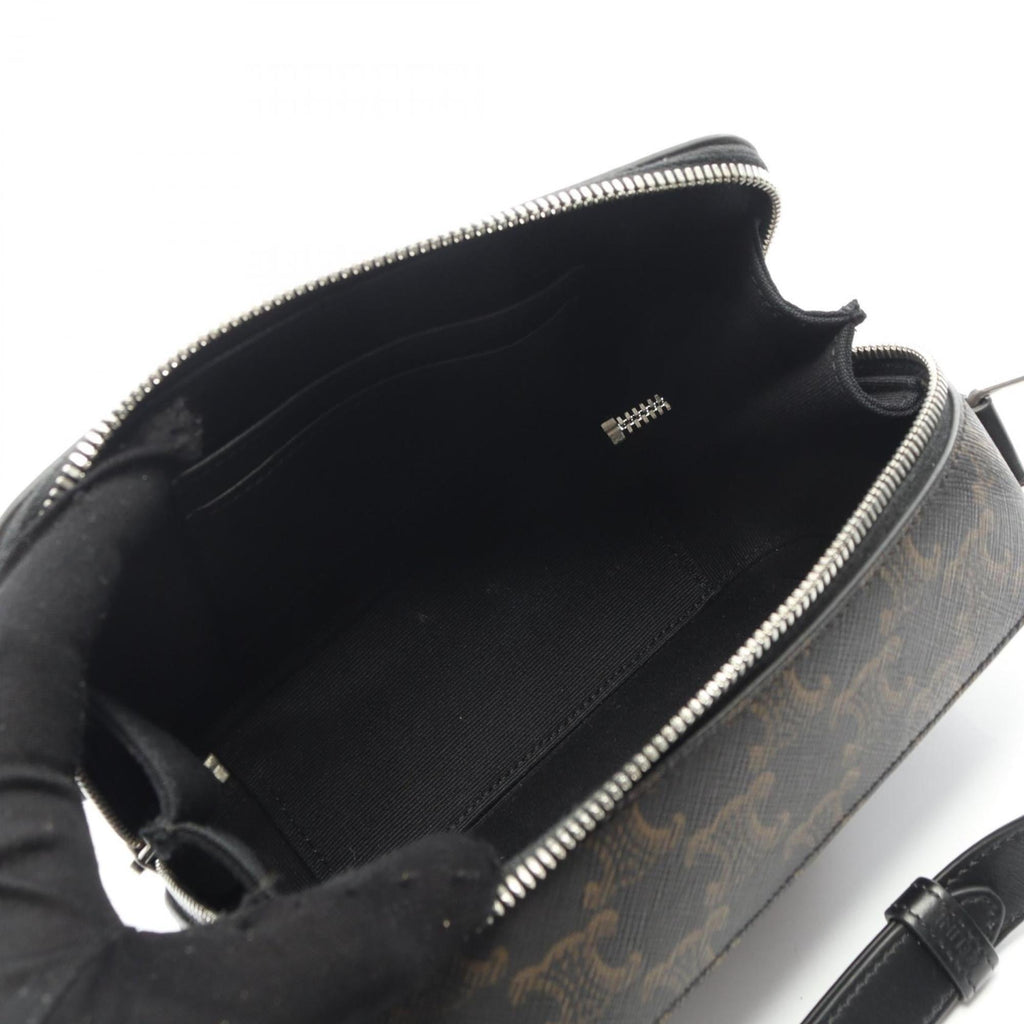 Celine Triomphe shoulder bag in coated canvas and leather, men's, black brown, 114902EVJ