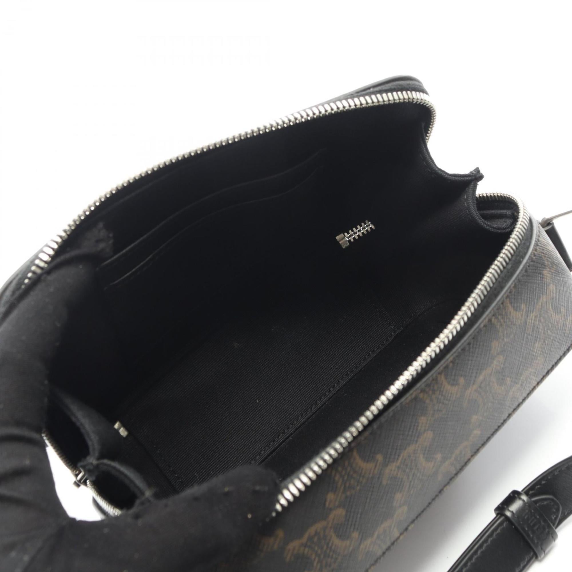 Celine Triomphe shoulder bag in coated canvas and leather, men's, black brown, 114902EVJ