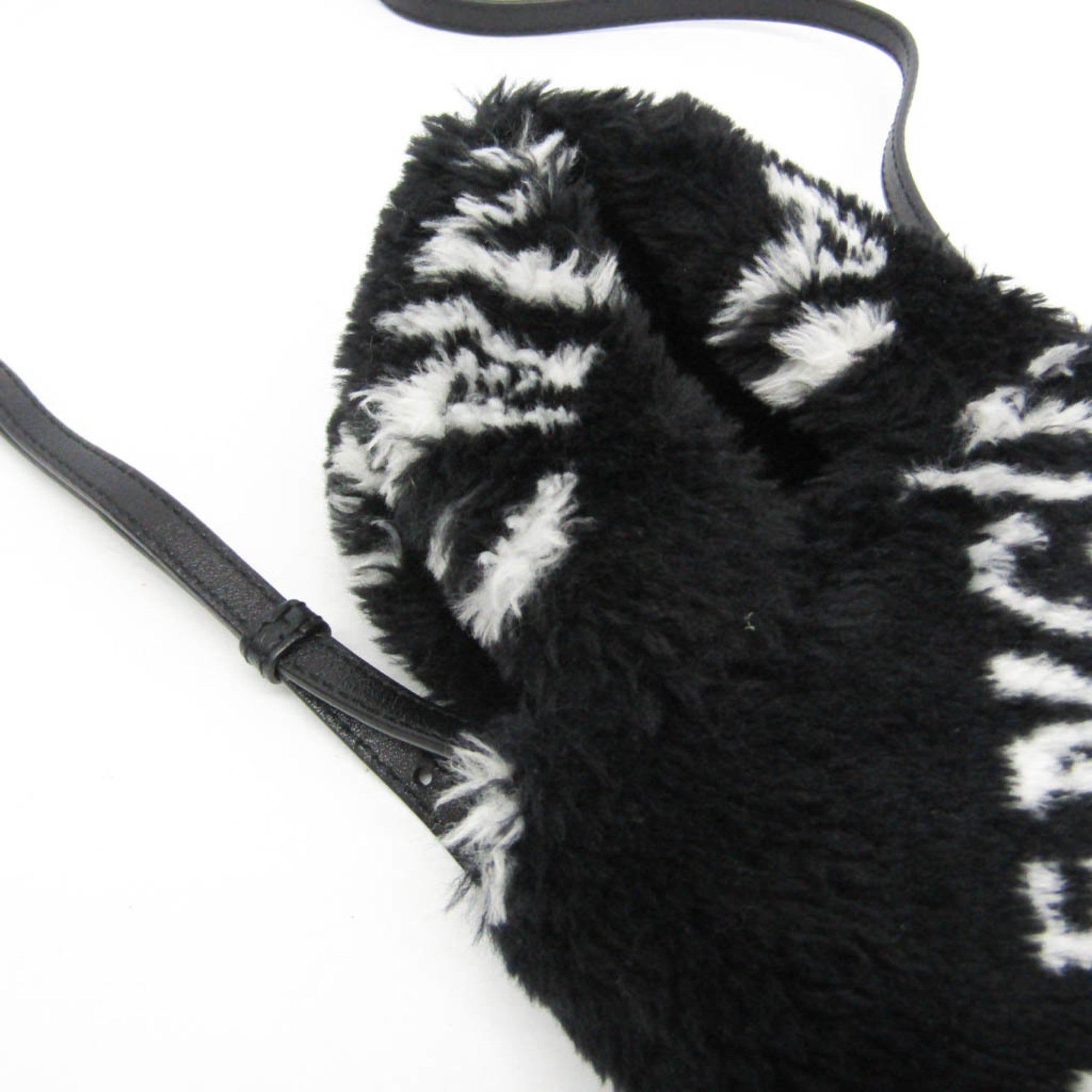 Balenciaga Everyday Phone Holder 596564 Women's Leather,Faux Fur Handbag,Shoulder Bag Black,White — Like New