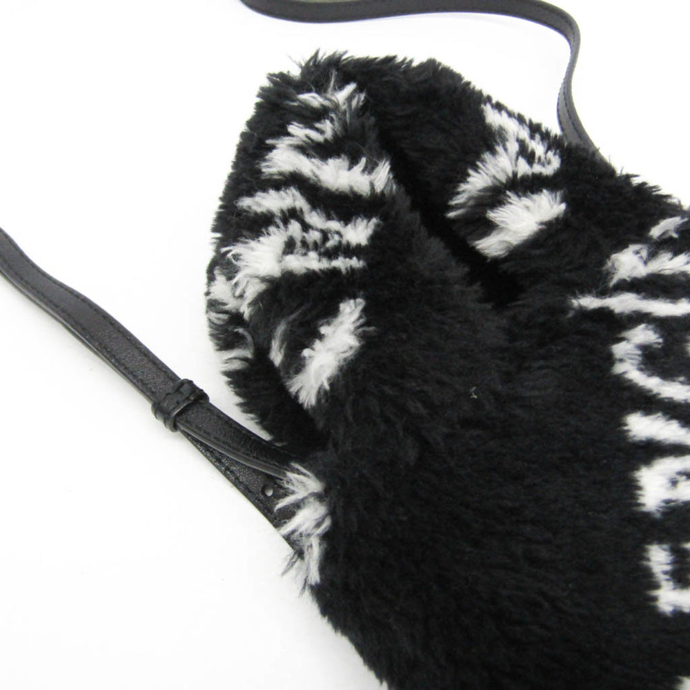 Balenciaga Everyday Phone Holder 596564 Women's Leather,Faux Fur Handbag,Shoulder Bag Black,White — Like New