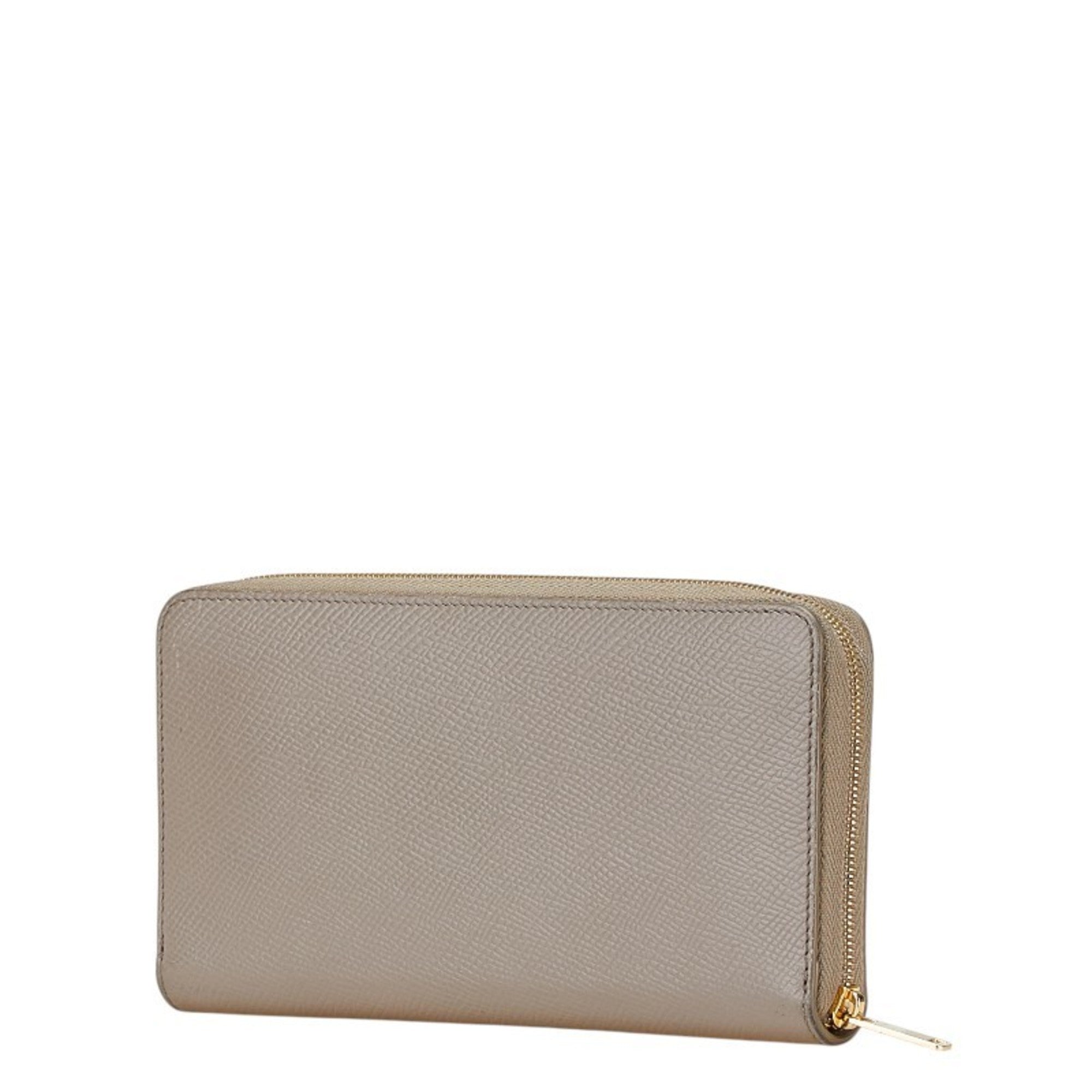Celine round zipper long wallet in greige and beige leather for women.