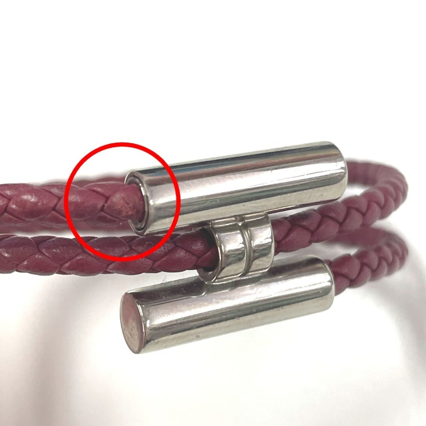 HERMES Tourni Tresse Braided Leather Bracelet with H Clasp, Unisex, Red-Brown