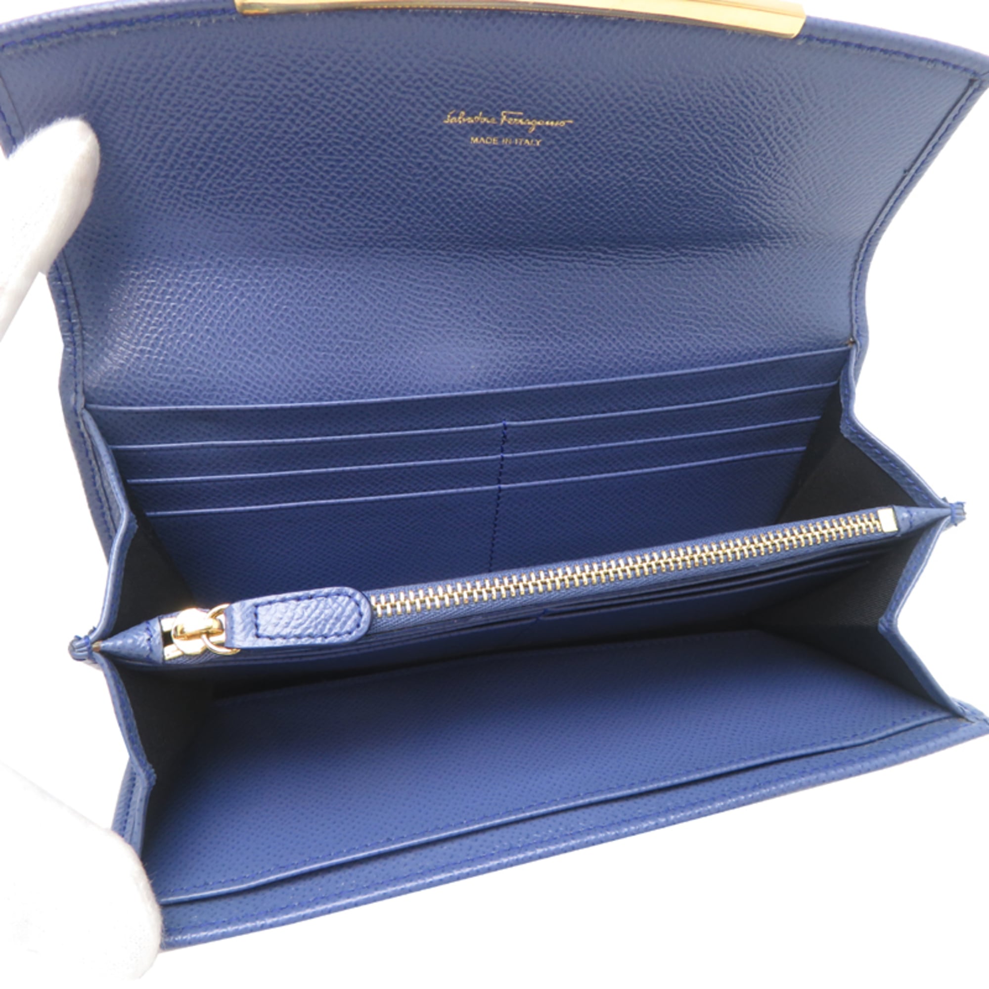 Salvatore Ferragamo Gancini Women's Long Wallet JP-22-D150 Leather Blue