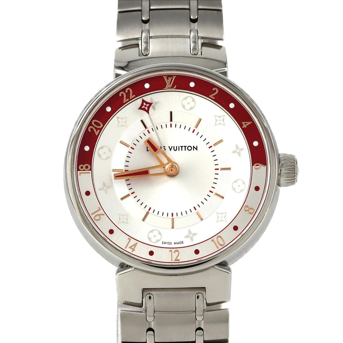 Louis Vuitton Tambour Moon Dual Time QA106 Stainless Steel Quartz Watch — Very Good