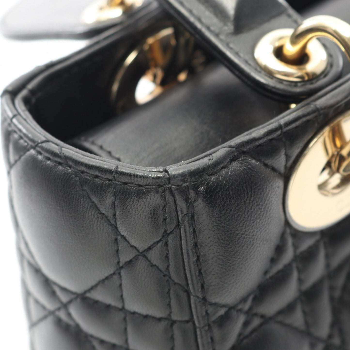 Christian Dior Dior LADY DIOR MY ABCDIOR Lady Small Cannage Handbag, Leather, Women's, Black