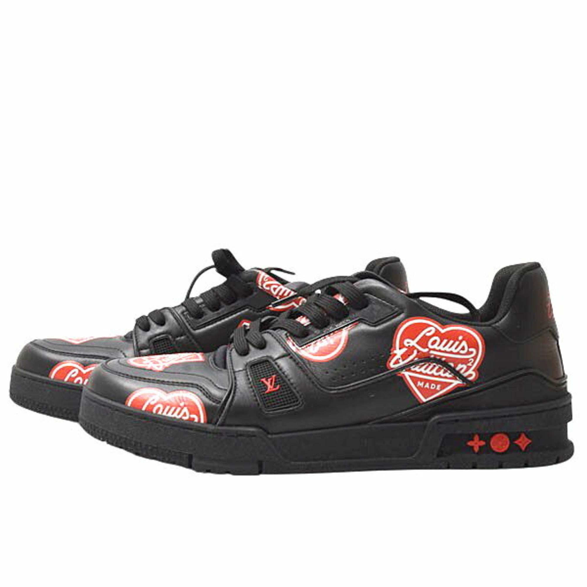 Louis Vuitton Men's LV Trainer Sneakers, NIGO Collaboration, Size 7 1/2 (Approx. 26cm), Black Leather