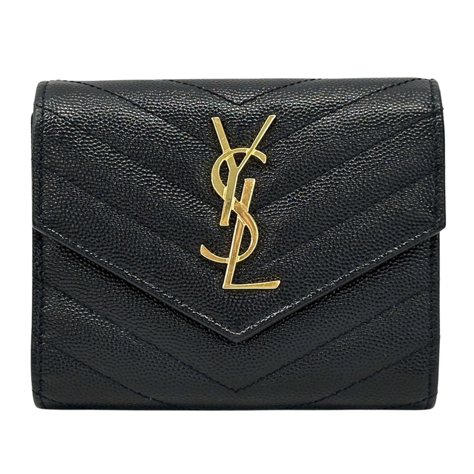 Saint Laurent SAINT LAURENT wallet women's brand trifold leather black gold hardware 403943 compact quilted mini