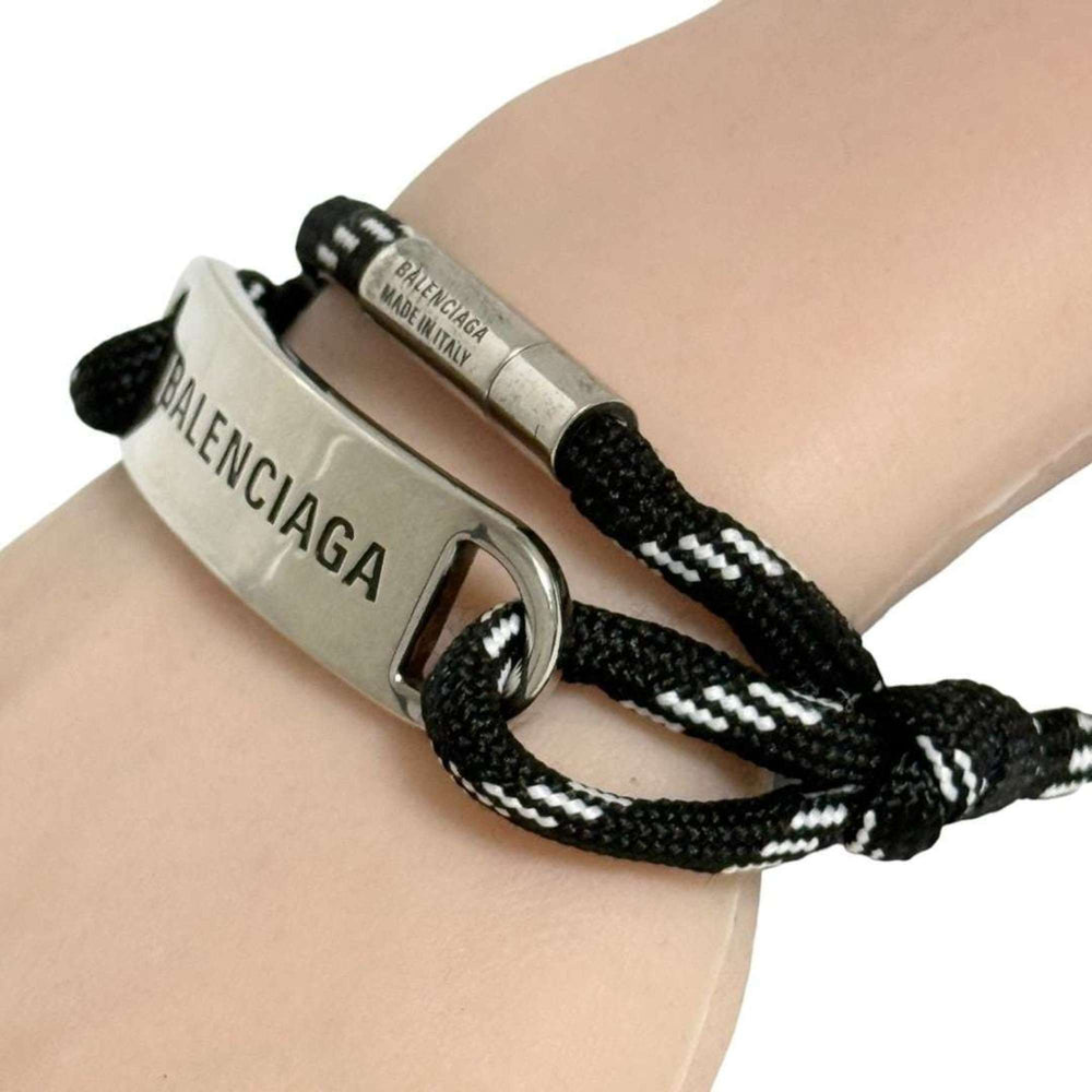 Balenciaga Men's Cord Bracelet with Plate, Double Wrap, Adjustable Size — Like New