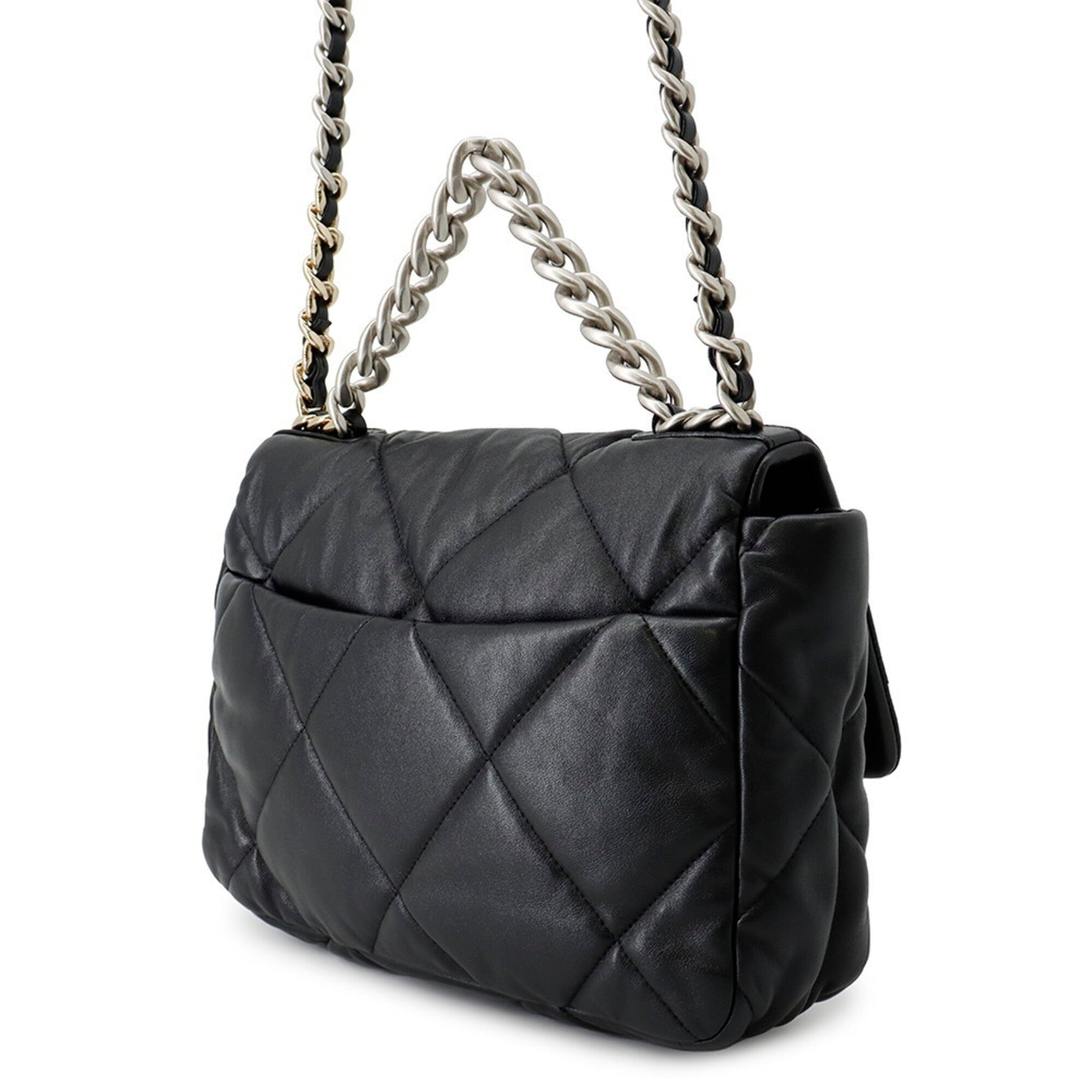 Chanel Chain Shoulder Bag 19 Large Lambskin AS1161 CHANEL Handbag 2-way Black Women's — Like New