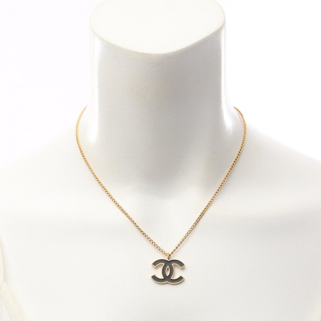 CHANEL Coco Mark Necklace Jewelry GP (Gold Plated) Women's Gold and Black
