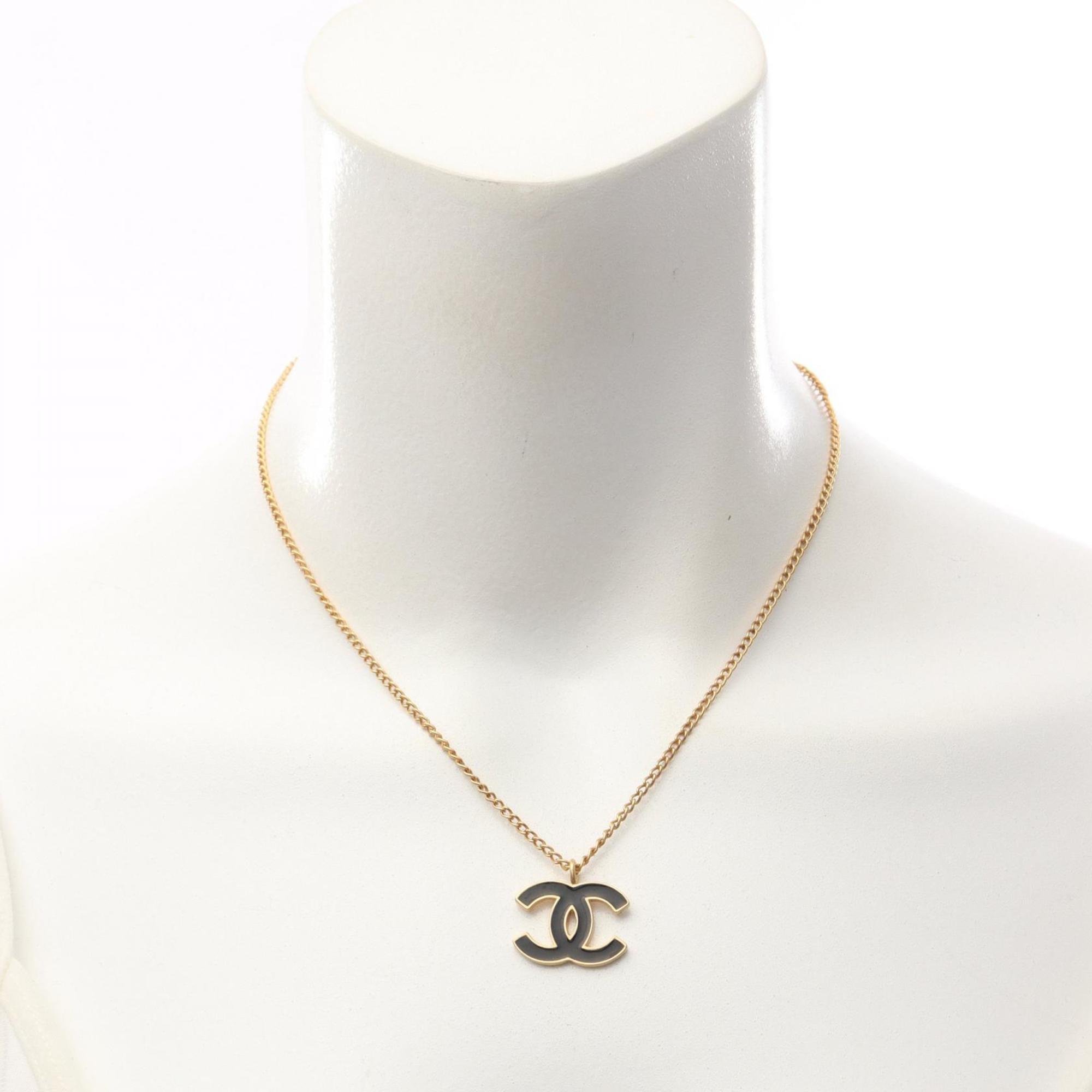 CHANEL Coco Mark Necklace Jewelry GP (Gold Plated) Women's Gold and Black