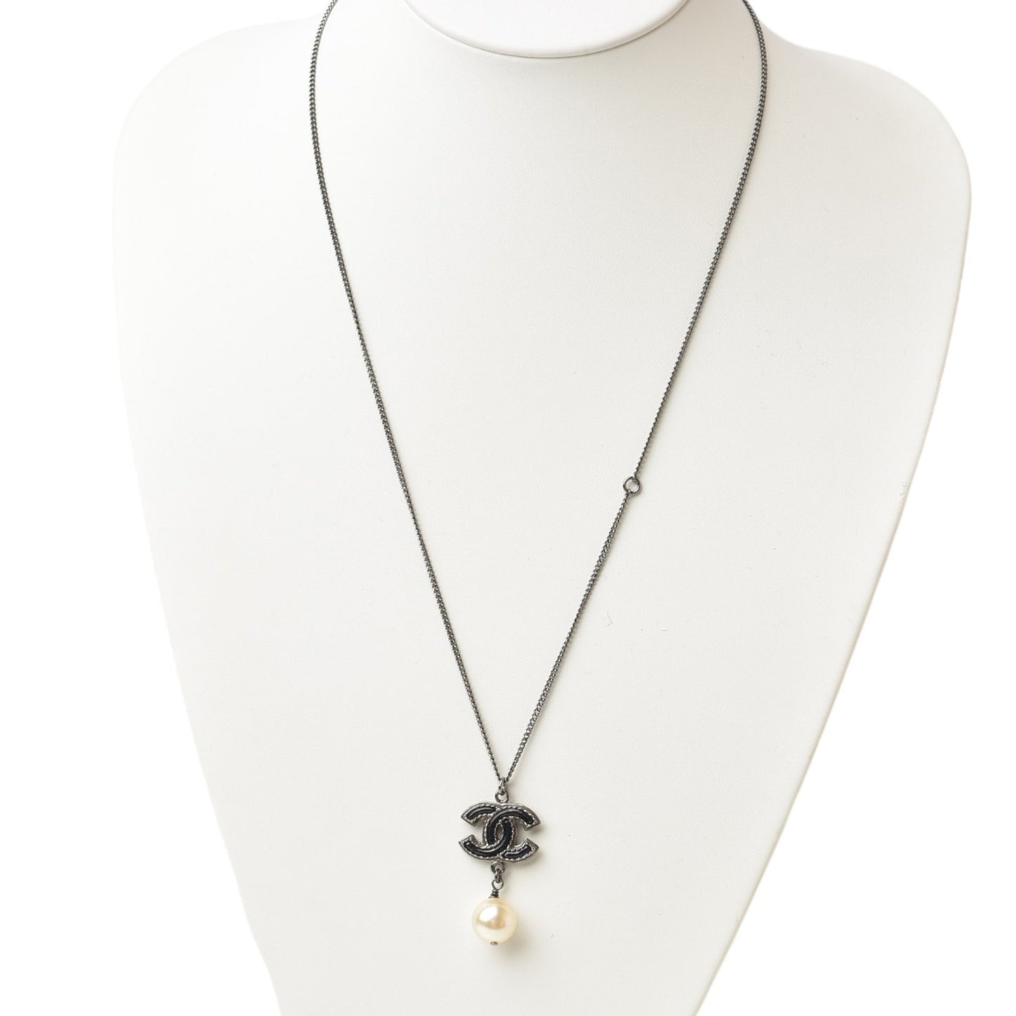 Chanel Necklace Pendant 2way CHANEL Coco Mark Pearl Motif Black Gunmetal