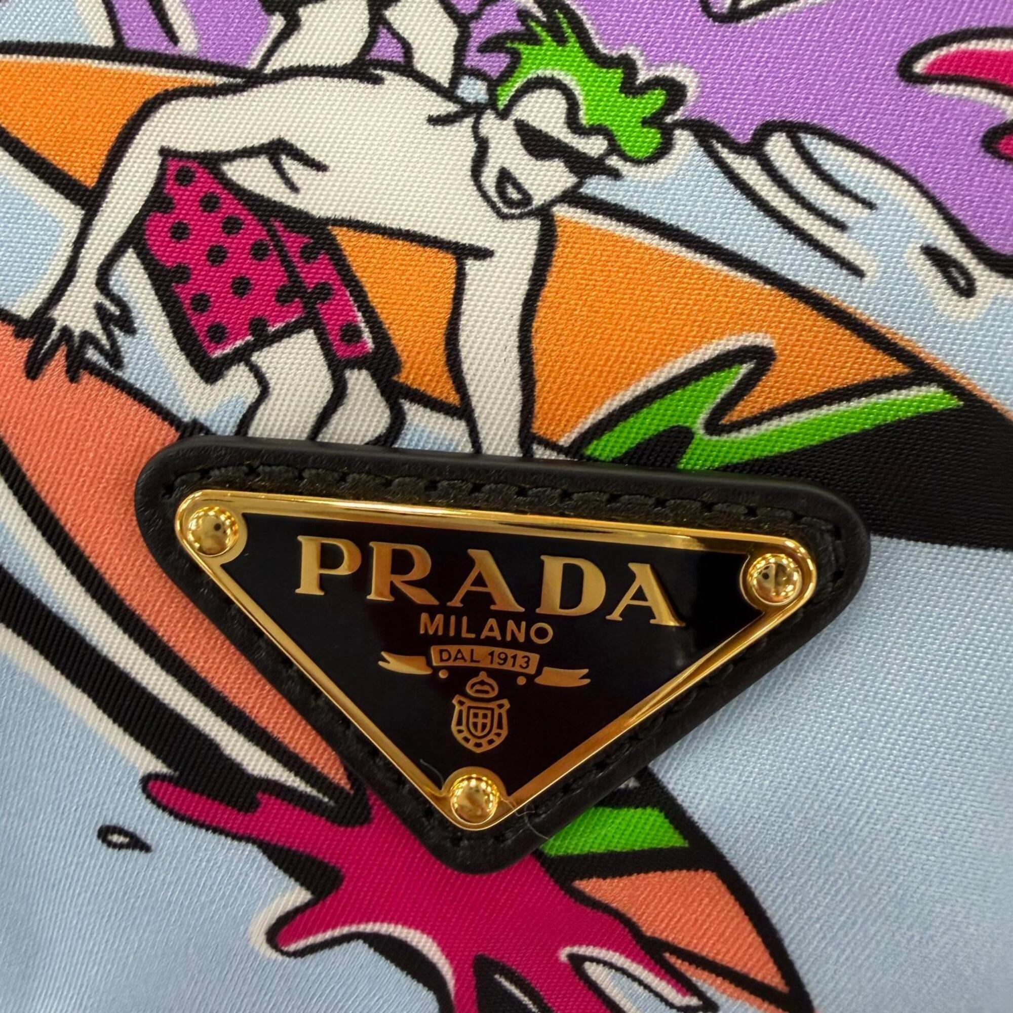 PRADA 1NK001 Triangle Logo Surfing Print Drawstring RE-NYLON Bag Pouch Blue Multicolor Made in Italy Women's — Like New