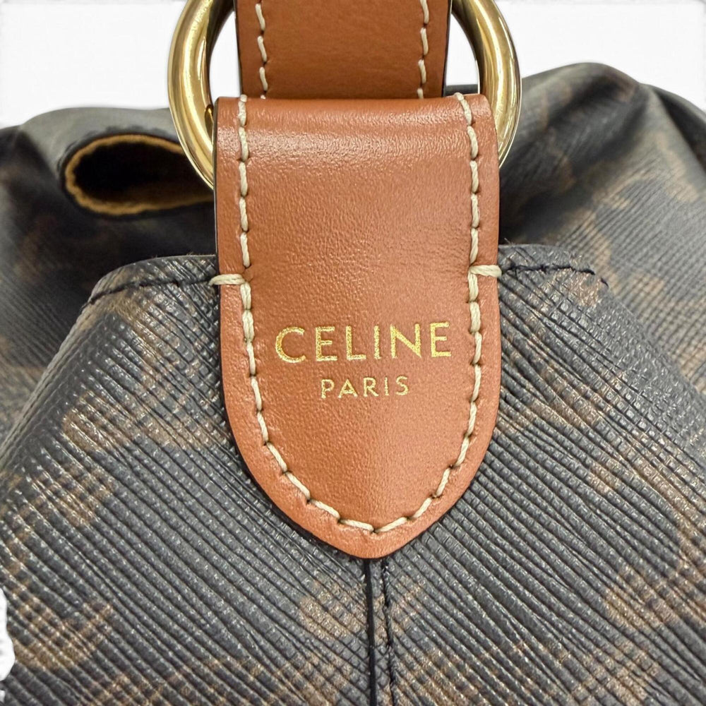 CELINE 19714 Strap Box Triomphe Canvas Handbag, Tan Brown, Made in Italy, Women's, Highly Recommended ◎ — Like New