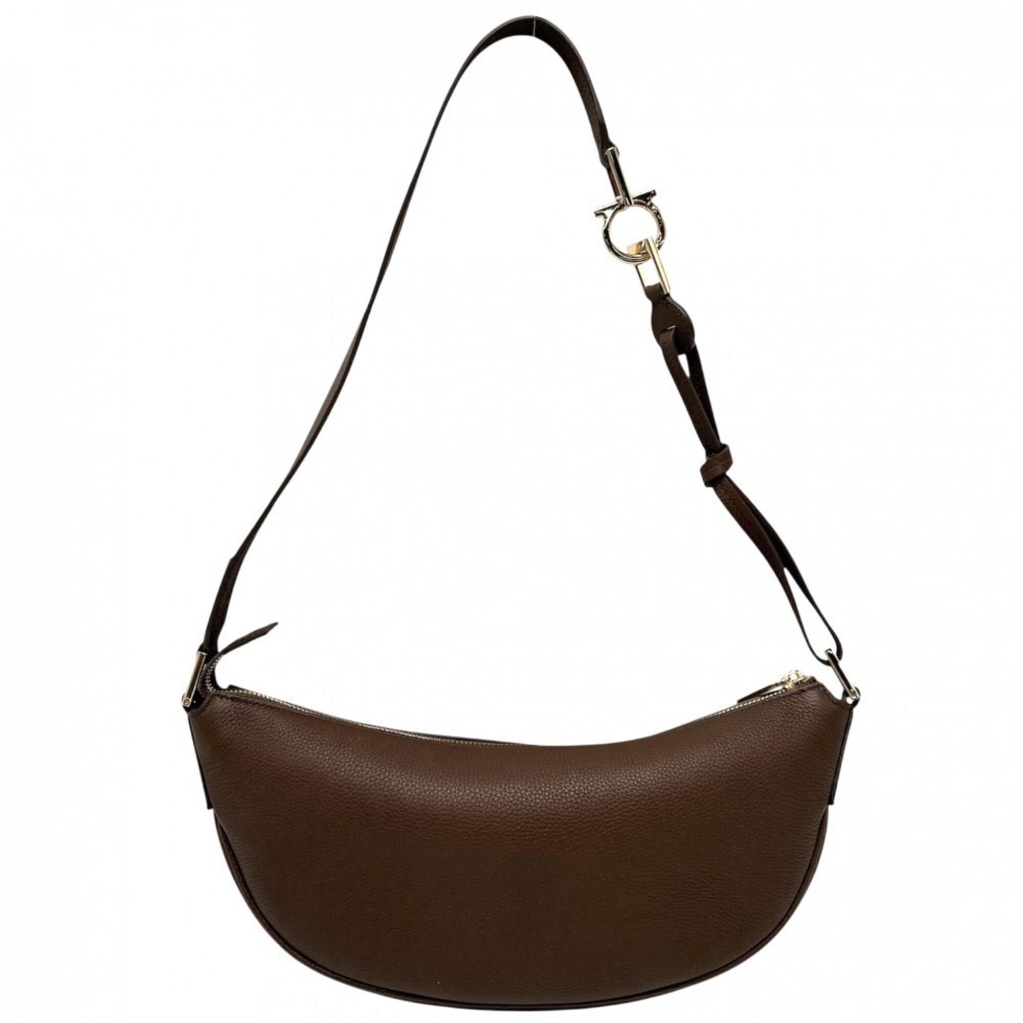 Salvatore Ferragamo Women's Gancini Handbag Shoulder Bag Crossbody 781656 Leather Brown Gold Hardware — Like New