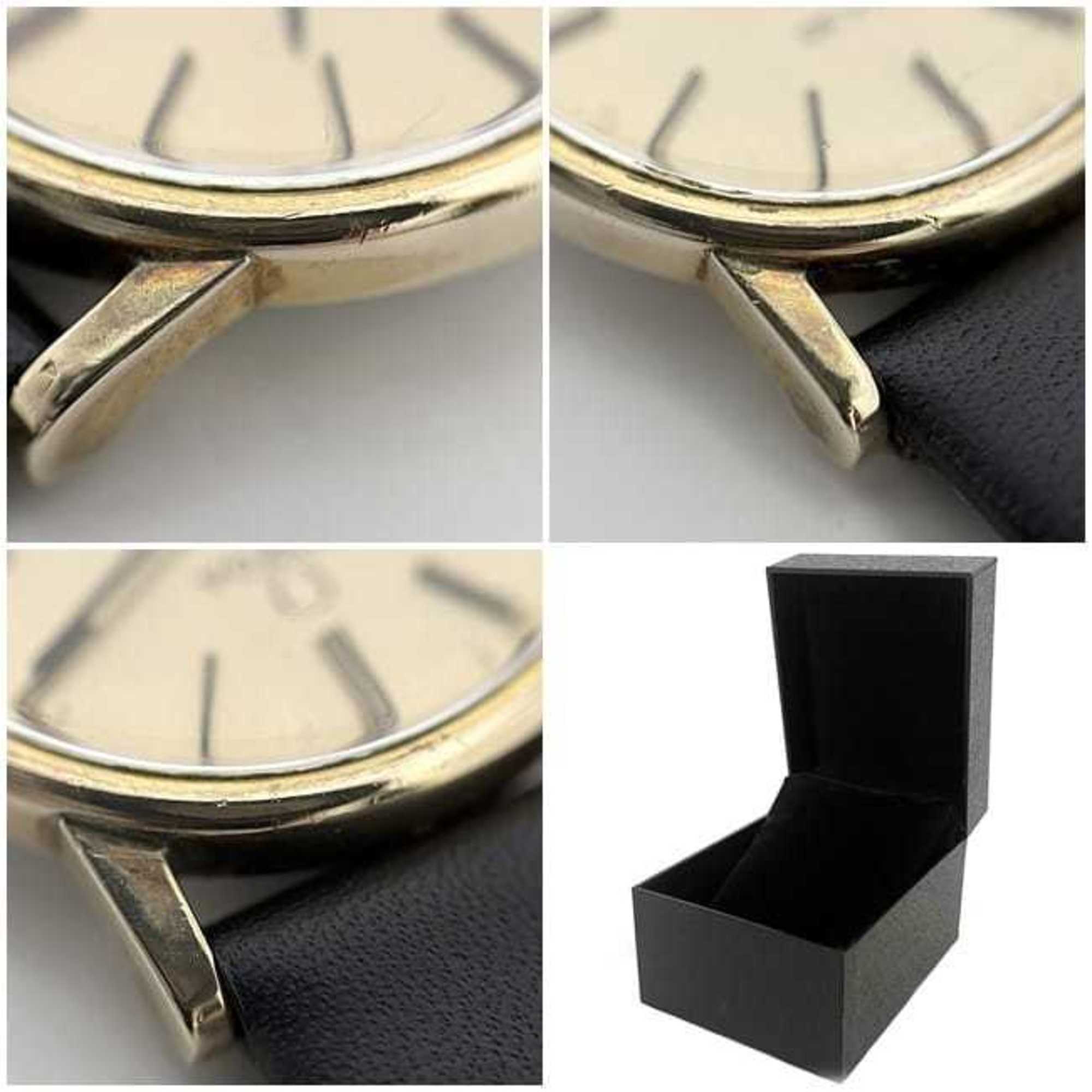 Omega De Ville Watch f-25030 Gold Black Women's SS Leather Manual Winding OMEGA Dial Analog Stainless Steel — Good