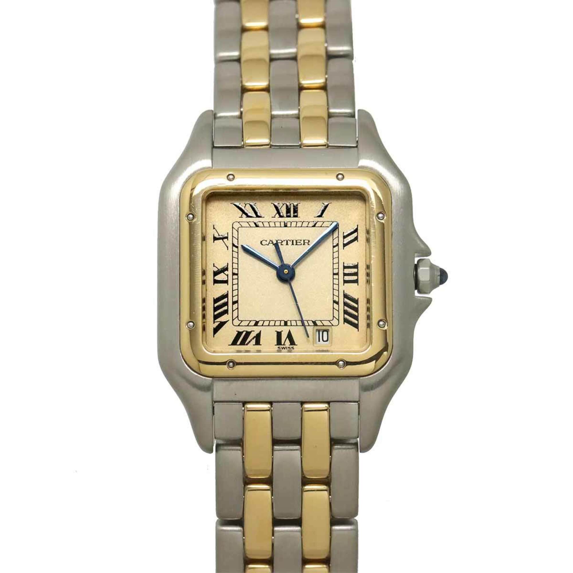 Cartier Panthère MM 2-Row 83083242 Date Two-Tone Boys' Watch Ivory YG Yellow Gold Quartz — Very Good