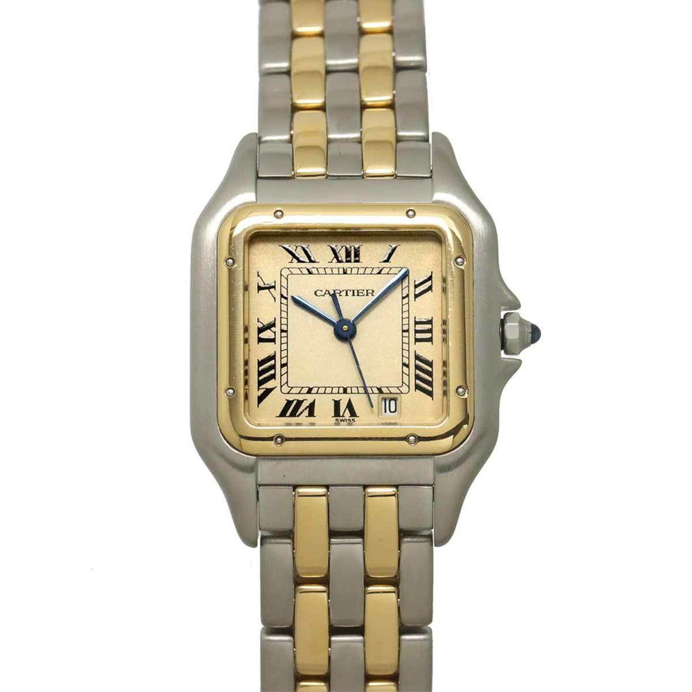 Cartier Panthère MM 2-Row 83083242 Date Two-Tone Boys' Watch Ivory YG Yellow Gold Quartz — Very Good