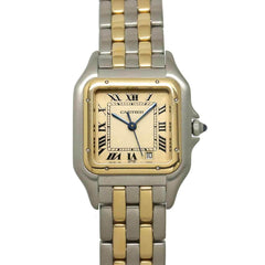Cartier Panthère MM 2-Row 83083242 Date Two-Tone Boys' Watch Ivory YG Yellow Gold Quartz — Very Good