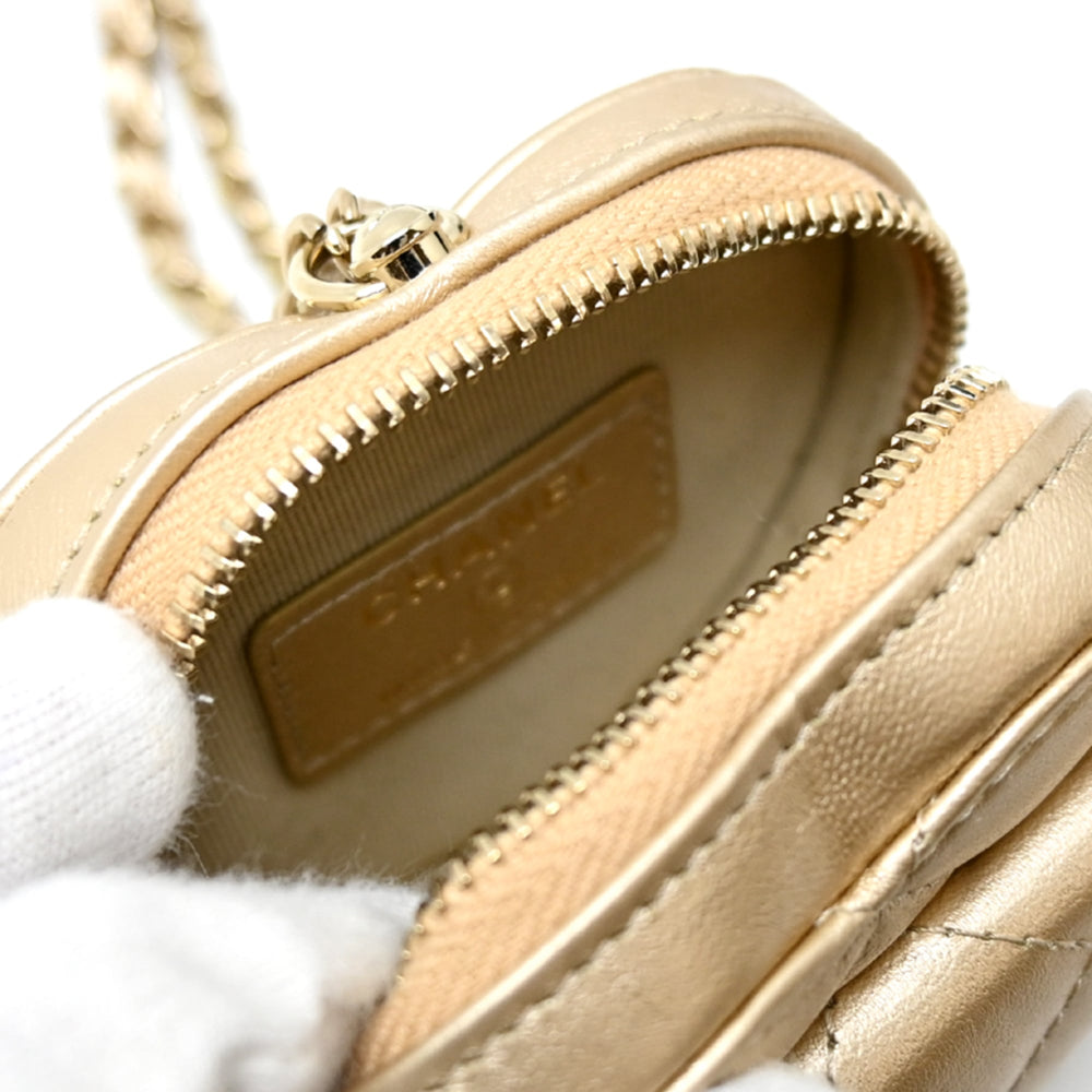 Chanel Matelasse Coco Mark Mini Heart Chain Shoulder Bag with Gold Hardware, Women's Coin Case, AP2783, Lambskin — New - Store Return