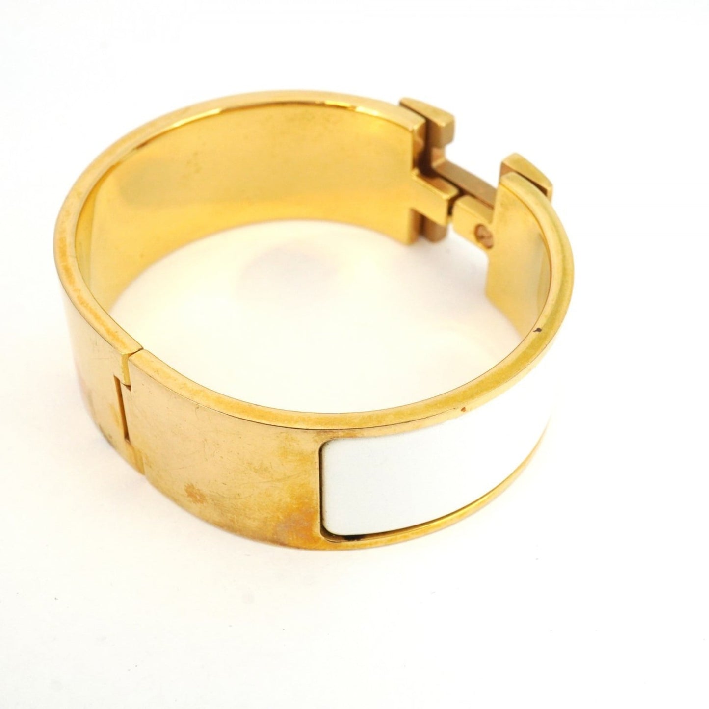 Hermes Click Cluck GM Bangle in GP Plated Gold and White for Women