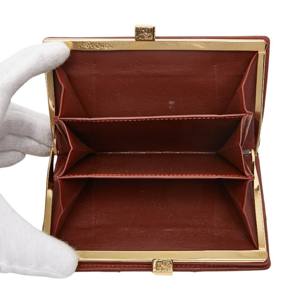 Saint Laurent YSL logo studded bifold wallet in brown leather for women.