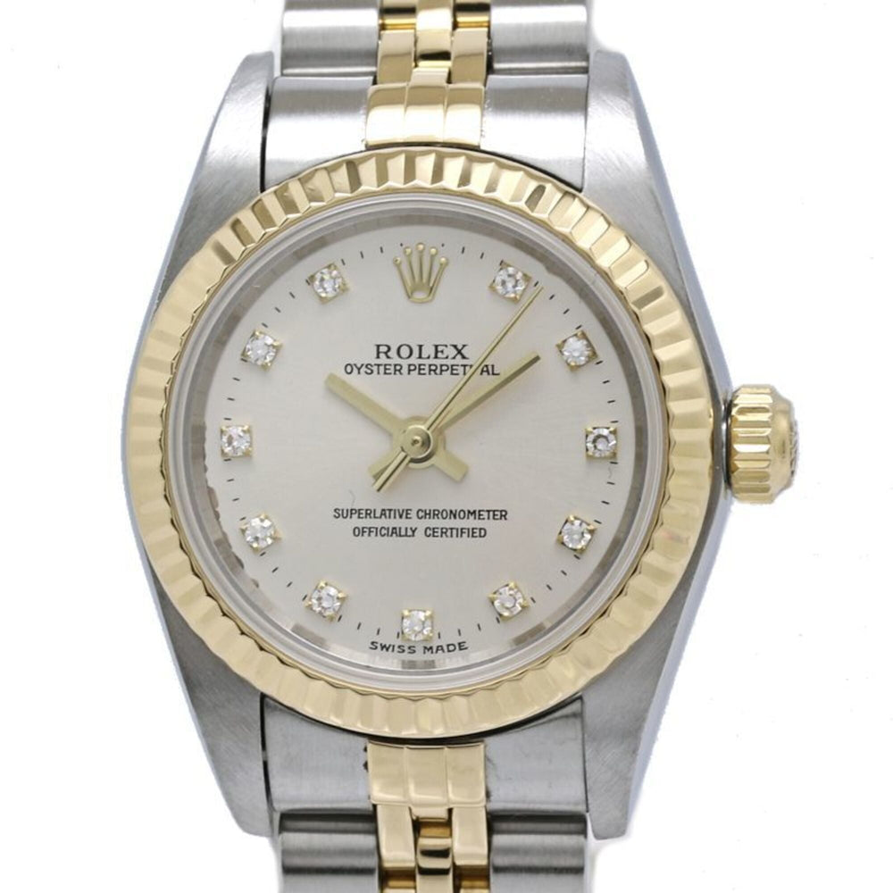 ROLEX Oyster Perpetual 11P Diamond 76193G Women's Watch SSx18K Yellow Gold 40581 — Good